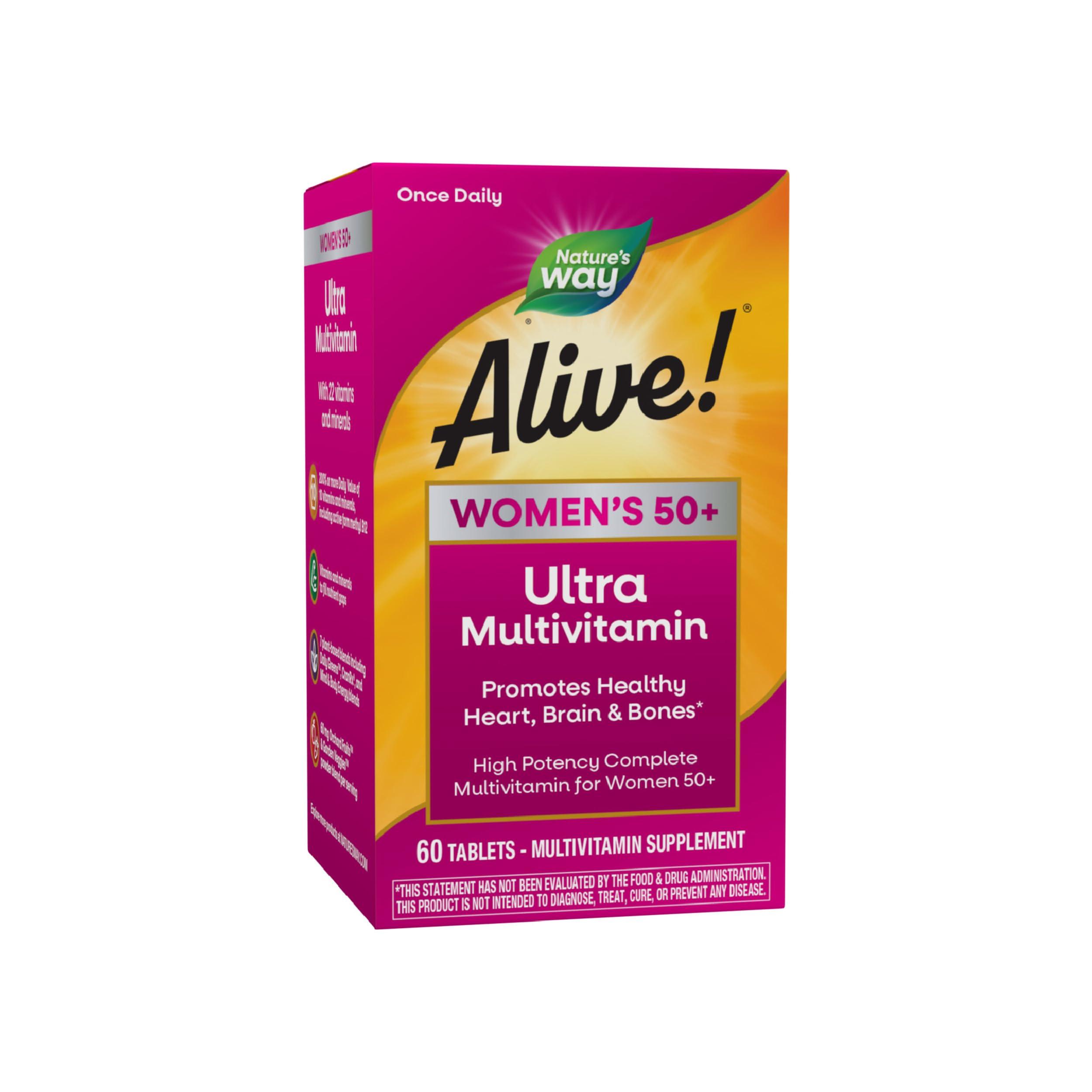 Nature’s Way Alive! Vitamins for Women 50 Plus, Complete Multivitamin, High Potency Formula, with Methylated B12, Gluten-Free, 60 Tablets