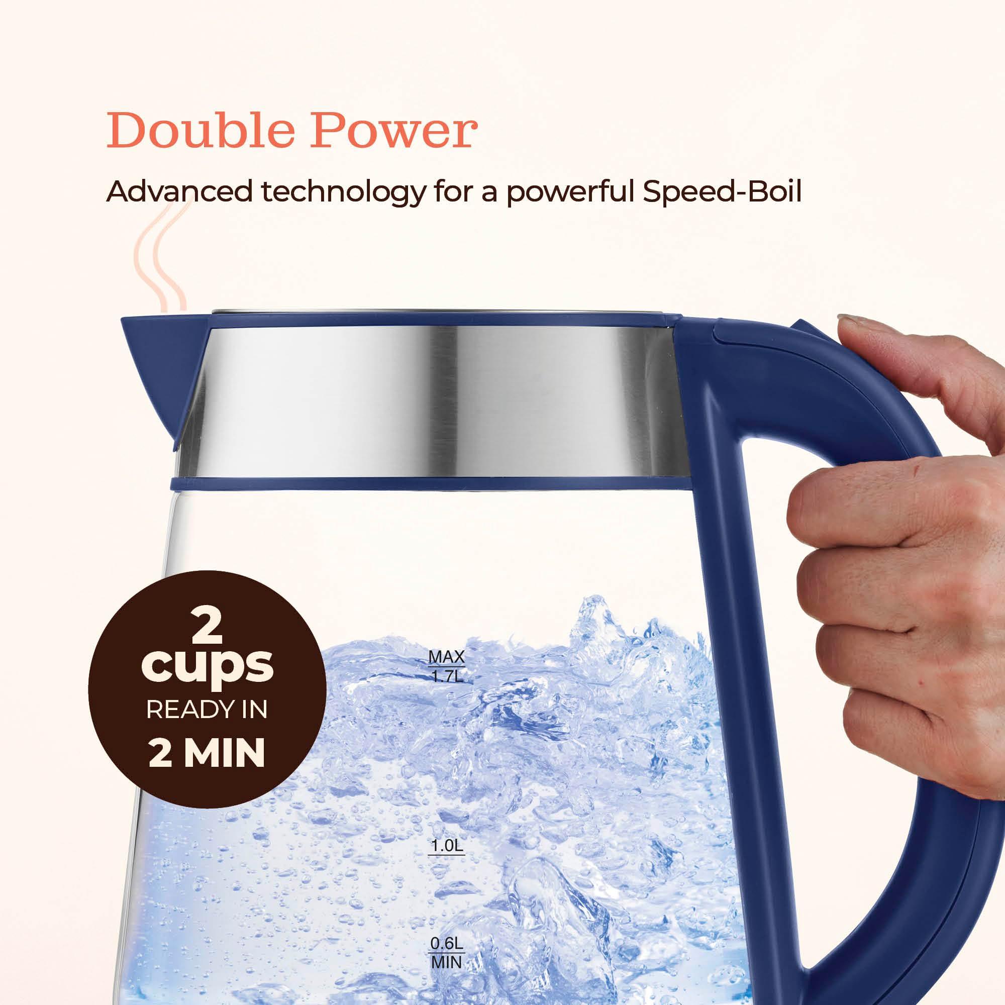 Speed-Boil Water Electric Kettle, 1.7L 1500W, Coffee & Tea Kettle Borosilicate Glass, Wide Opening, Auto Shut-Off, Cool Touch Handle, LED Light. 360° Rotation, Boil Dry Protection - Image 5