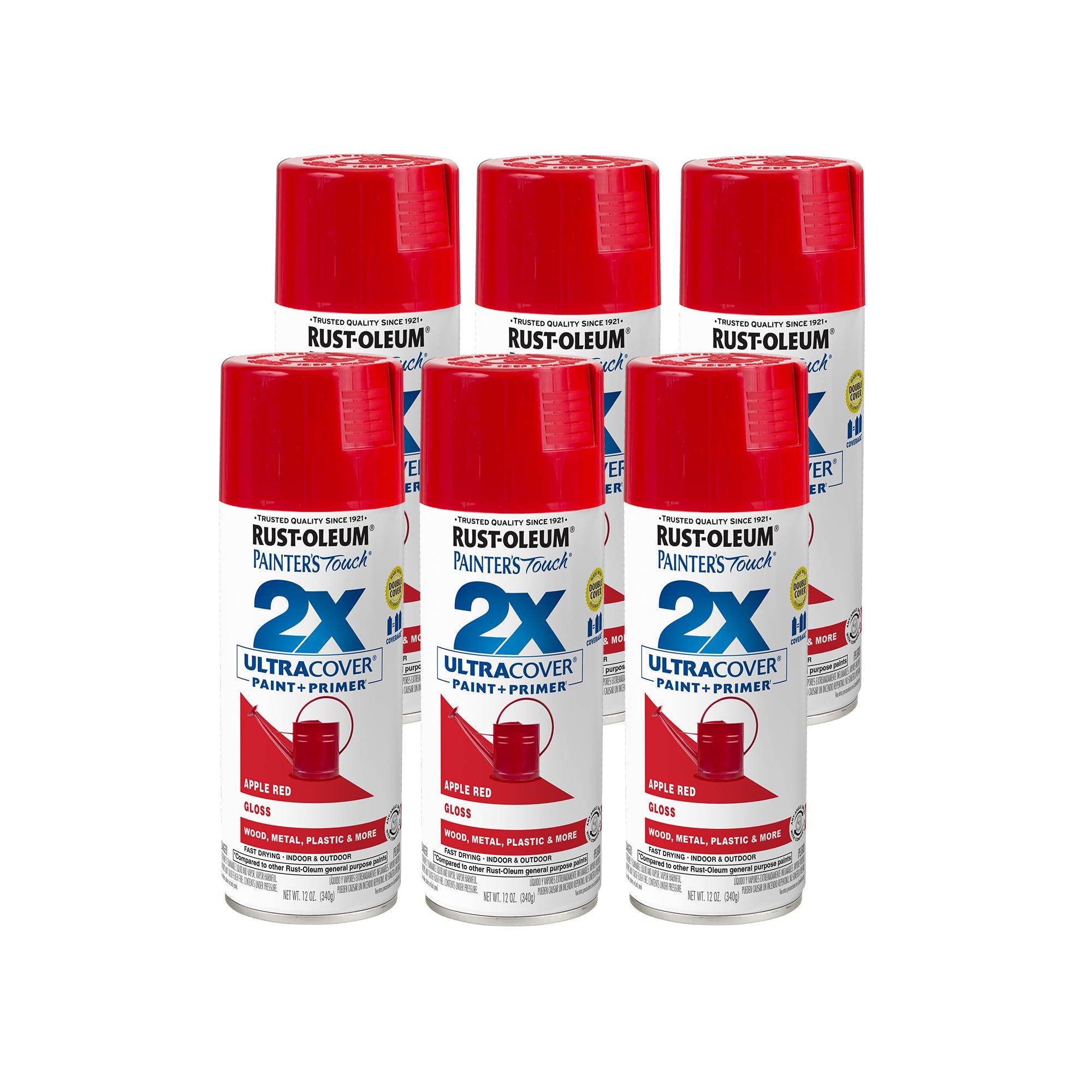 Rust-Oleum 334024-6PK Painter's Touch 2X Ultra Cover Spray Paint, 12 oz, Gloss Apple Red, 6 Pack