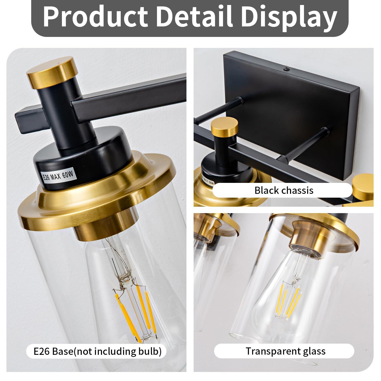 Aixialin 6 Bathroom Vanity Lights, Black and Gold Bathroom Light Fixtures, Sconces Wall Lighting with Clear Glass Shade, Modern Brushed Gold Vanity Lighting Fixtures for Bathroom, Bedroom, Hallway - Image 4