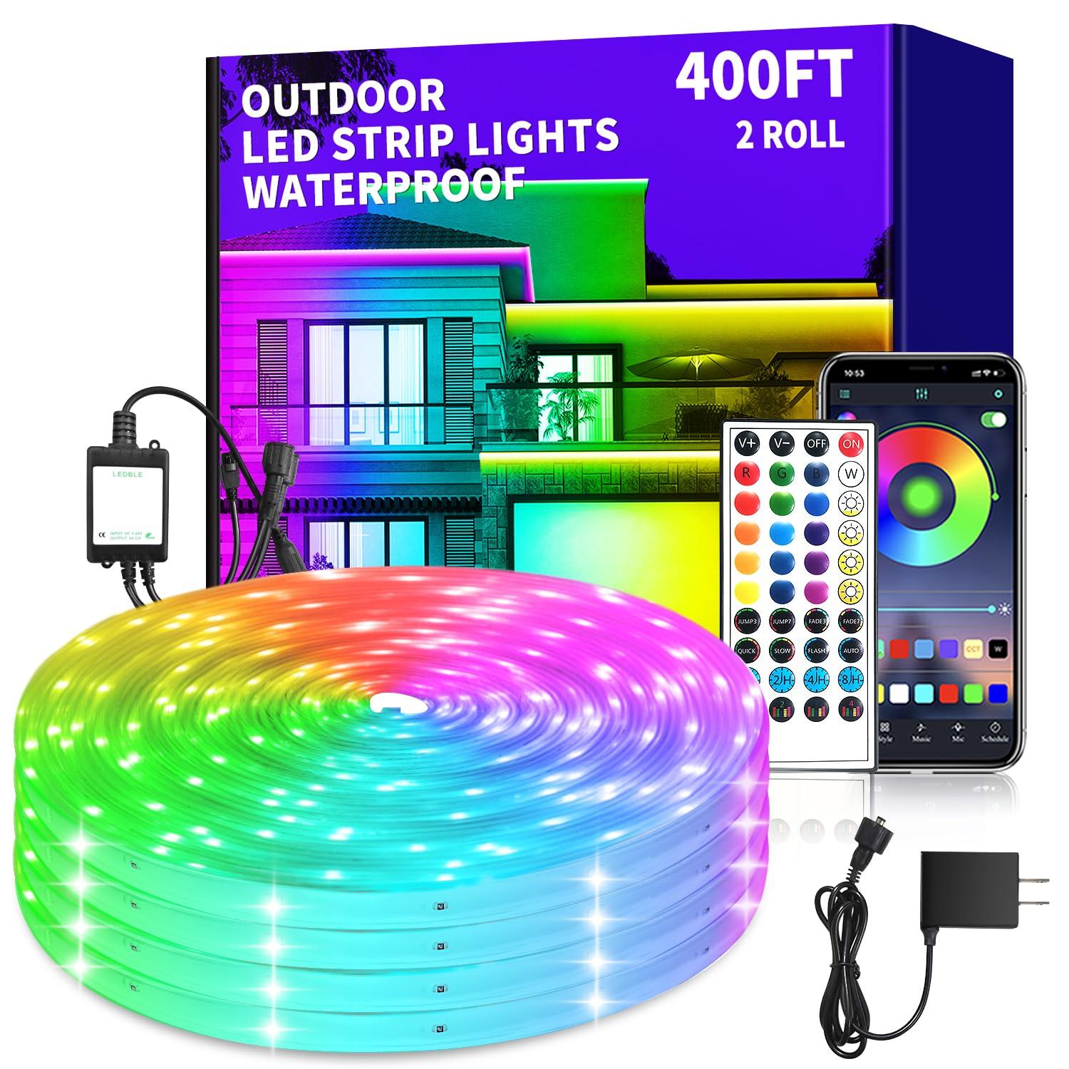 vimeepro 400ft Outdoor Waterproof Led Strip Light,IP68 Waterproof Led RGB Light with IR Remote&App Control,Music Sync and Color Changing LED Rope Light for Bedroom,Roof,Pool,Balcony（2 Rolls of 200ft）