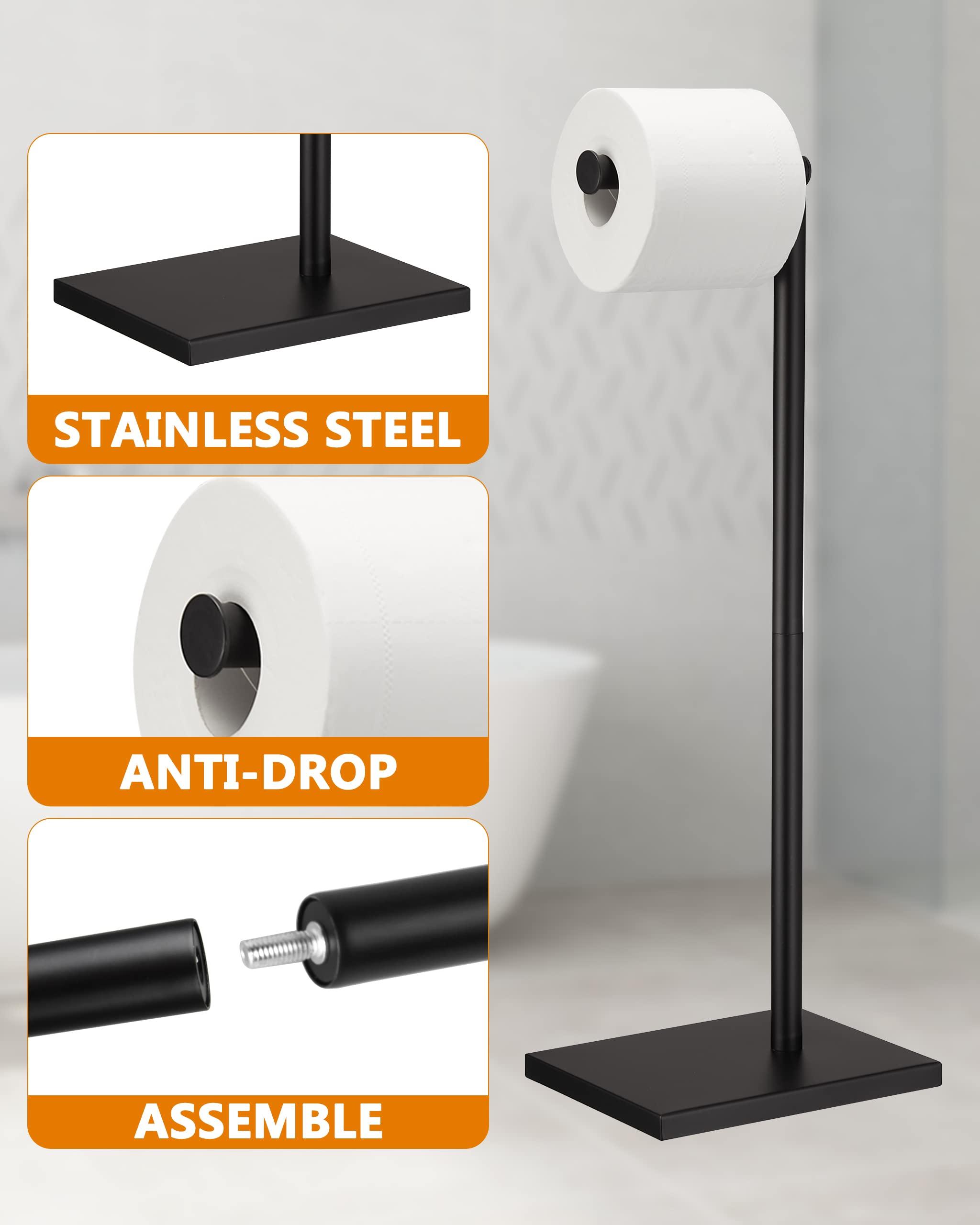 Free Standing Bathroom Toilet Paper Holder Stand with Reserve, Stainless Steel Pedestal Tissue Roll Holder, Black DECLUTTR - Image 5