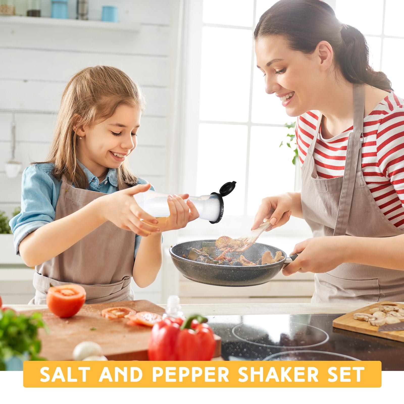 Baderke 2 Set Plastic Salt and Pepper Shakers Hourglass Salt and Pepper Shakers with Lids Large Covered for Camping Outdoor Lunch Home Kitchen Restaurant(Black) - Image 4