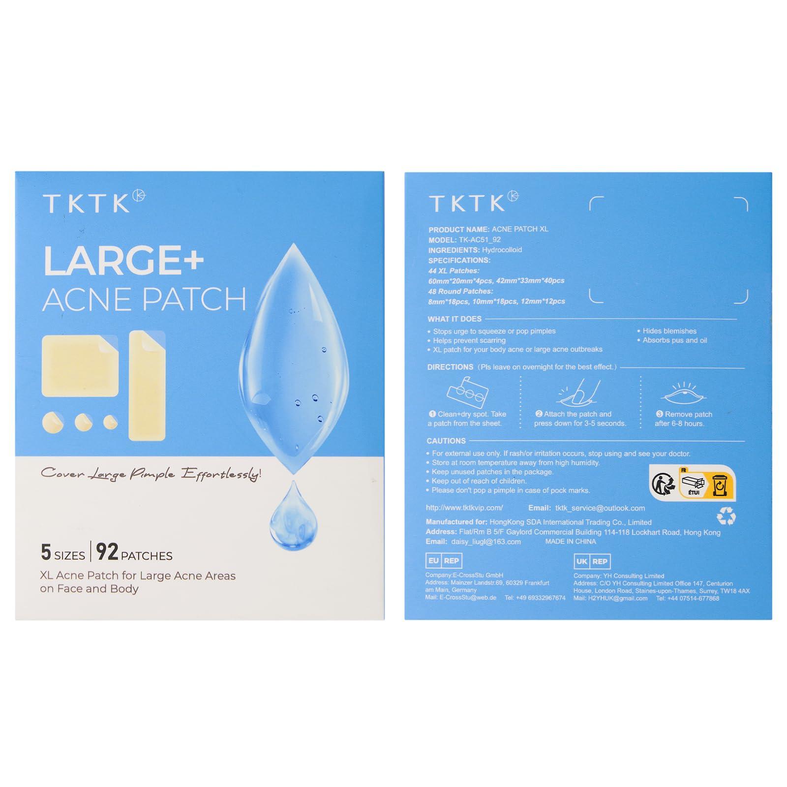 TKTK Large Pimple Patches (5 Sizes, 92 Patches), Hydrocolloid Acne Patches, XL Zit Patches for Face, Forehead, Chin, Nose, Body, Back, Chest, Rectangular, Square, and Dot Hydrocolloid Bandages - Image 8