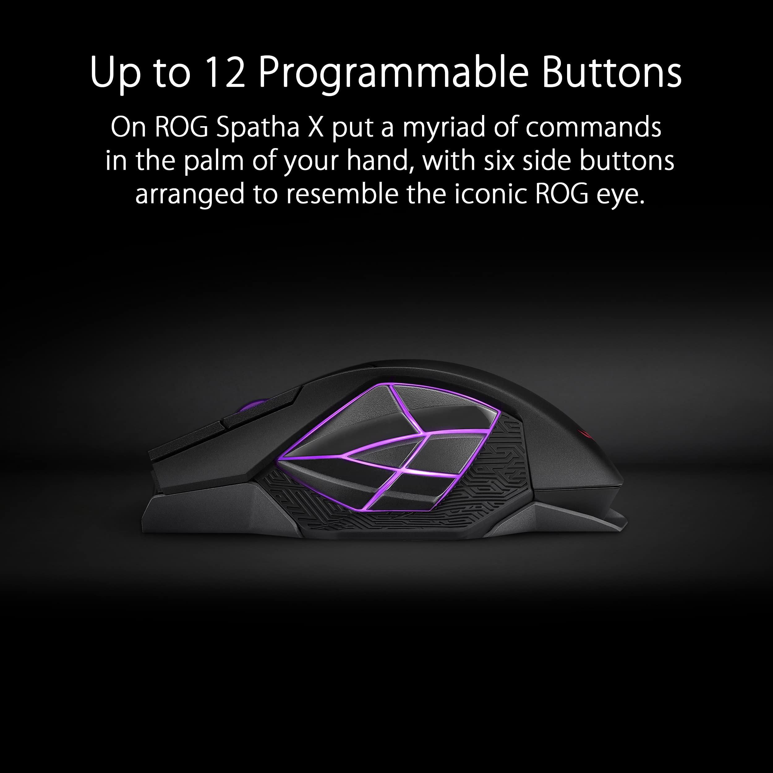 ASUS ROG Spatha X Wireless Gaming Mouse (Magnetic Charging Stand, 12 Programmable Buttons, 19,000 DPI, Push-fit Hot Swap Switch Sockets, ROG Micro Switches&Paracord and Aura RGB lighting),Black - Image 4