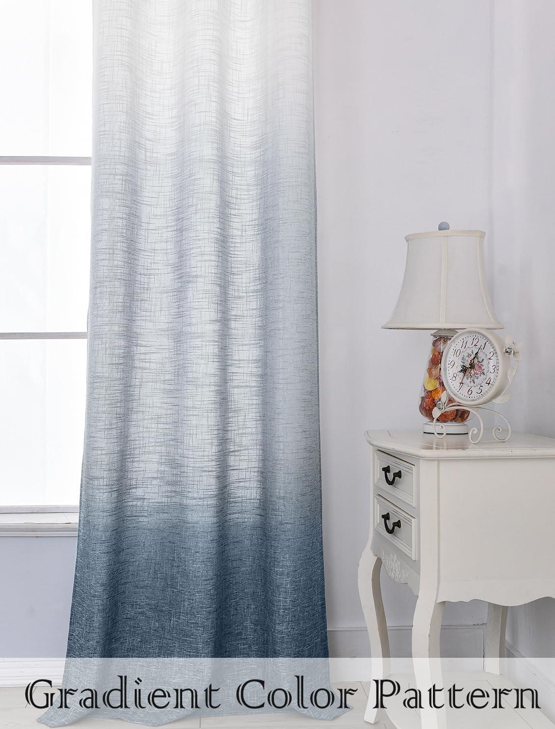Central Park Ombre Window Curtain Panel Linen Gradient Print on Rayon Blend Fabric Drapery Treatments for Living Room/Bedroom, Cream White to Indigo Blue, 40" x 84", Set of 2 - Image 7