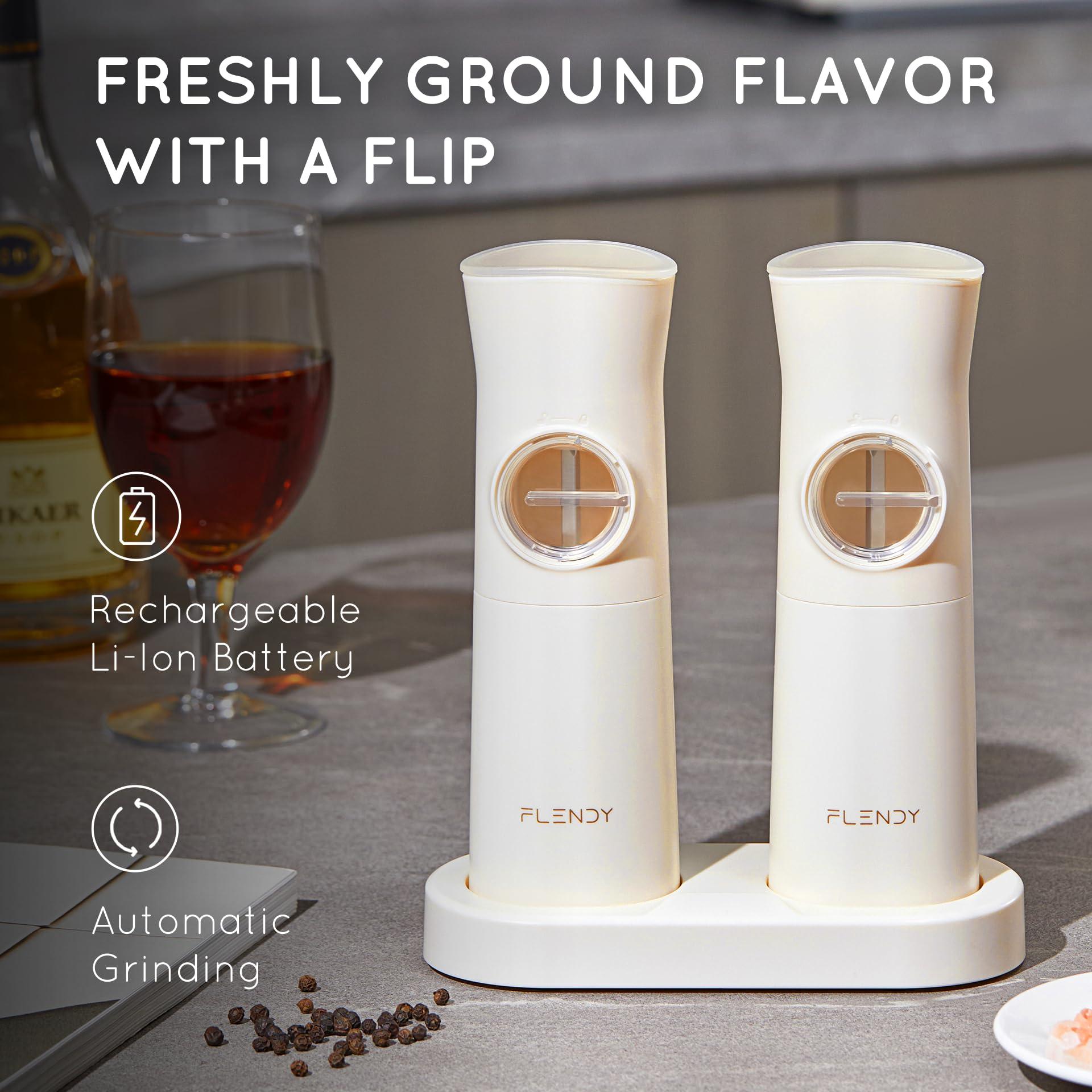 Flendy Gravity Electric Salt and Pepper Grinder Set Rechargeable, Automatic Salt and Pepper Grinder Set with USB C Charging Base, Gravity Salt and Pepper Shakers Set Electric - Image 3