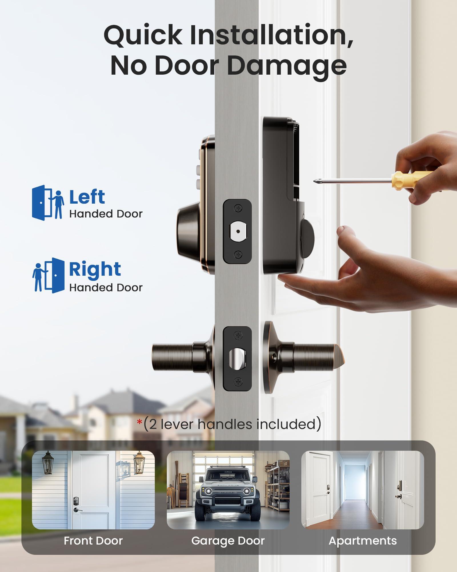 Veise Keyless Entry Door Lock with 2 Lever Handles - Electronic Keypad Deadbolt, Easy Installation Digital Smart Front Door Lock Set, Oil Rubbed Bronze - Image 7