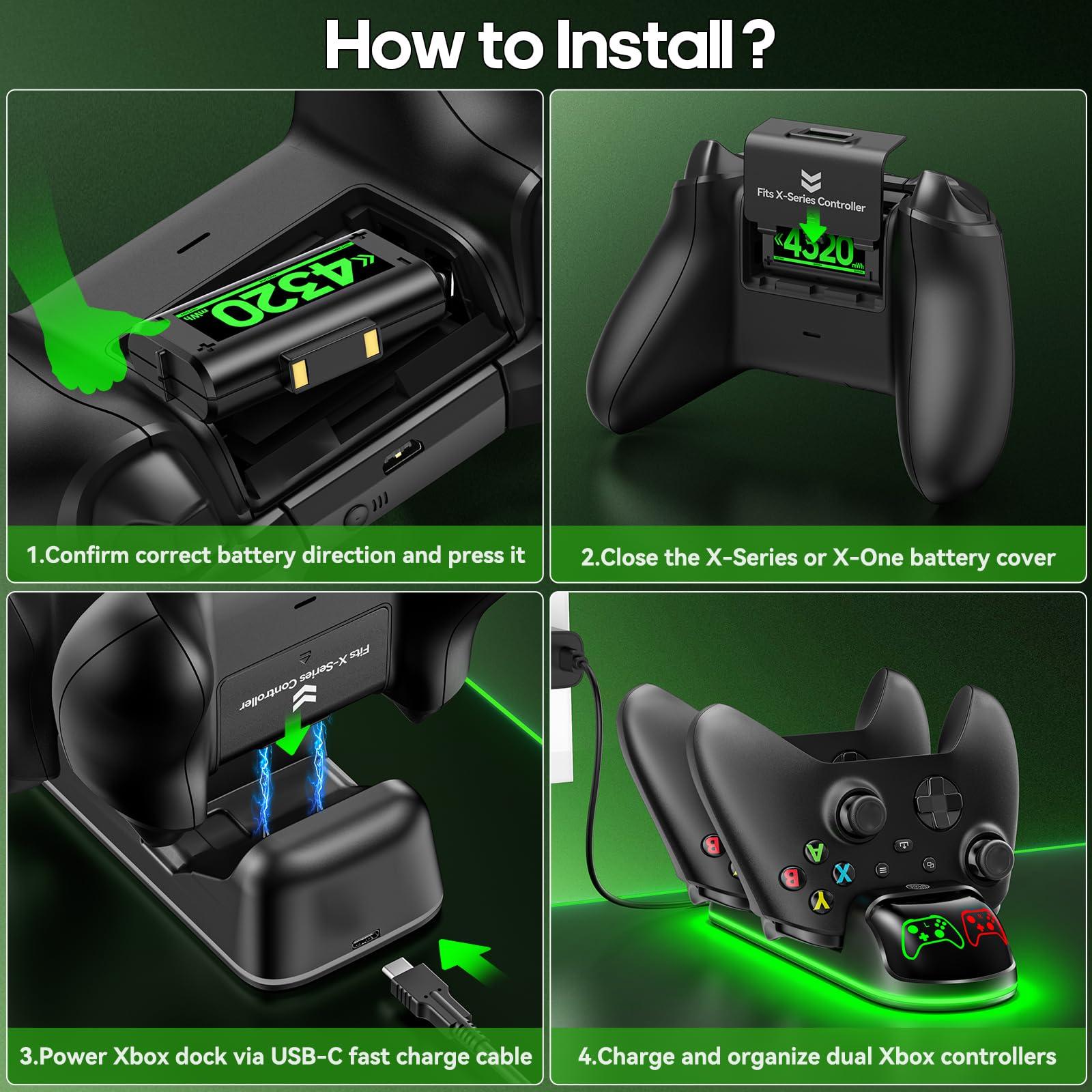 OIVO XSX Controller Charger Station with 2 Packs 4320mWh Rechargeable Battery for Xbox Series X/S/One/Elite/Core Controller, Charging Dock for Xbox with 4 Packs Covers - Image 5