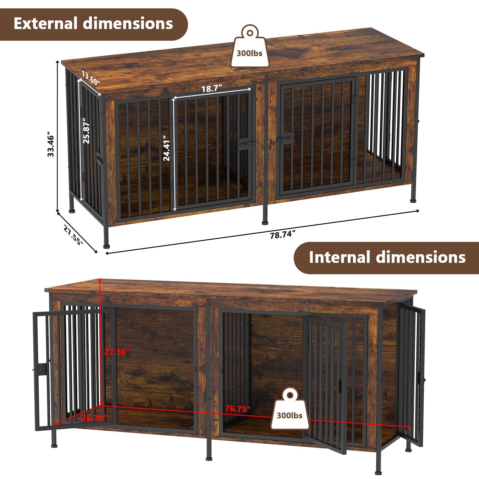 EasyCom 78 Inch Dog Crate Furniture for 2 Dogs, Extra Large Double Dog Cage Large Breed, XXL Thick Wooden Dog Crate TV Stand, Sturdy Dog Kennel with Divider - Image 4