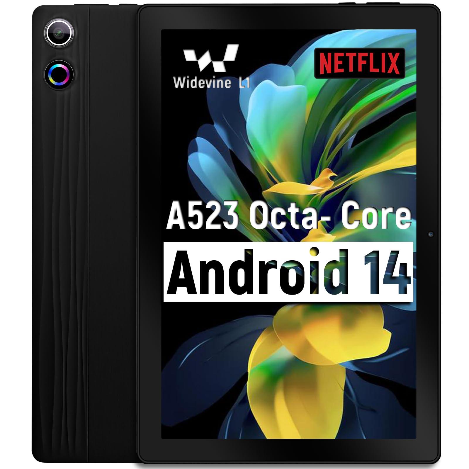 ROWT Tablet 10 inch Android 14, Octa-Core, 10GB RAM 64GB ROM 1TB Expandable, Widevine L1, 1280x800 IPS Touchscreen, BT 5.4, Dual Camera with Flash (Black)
