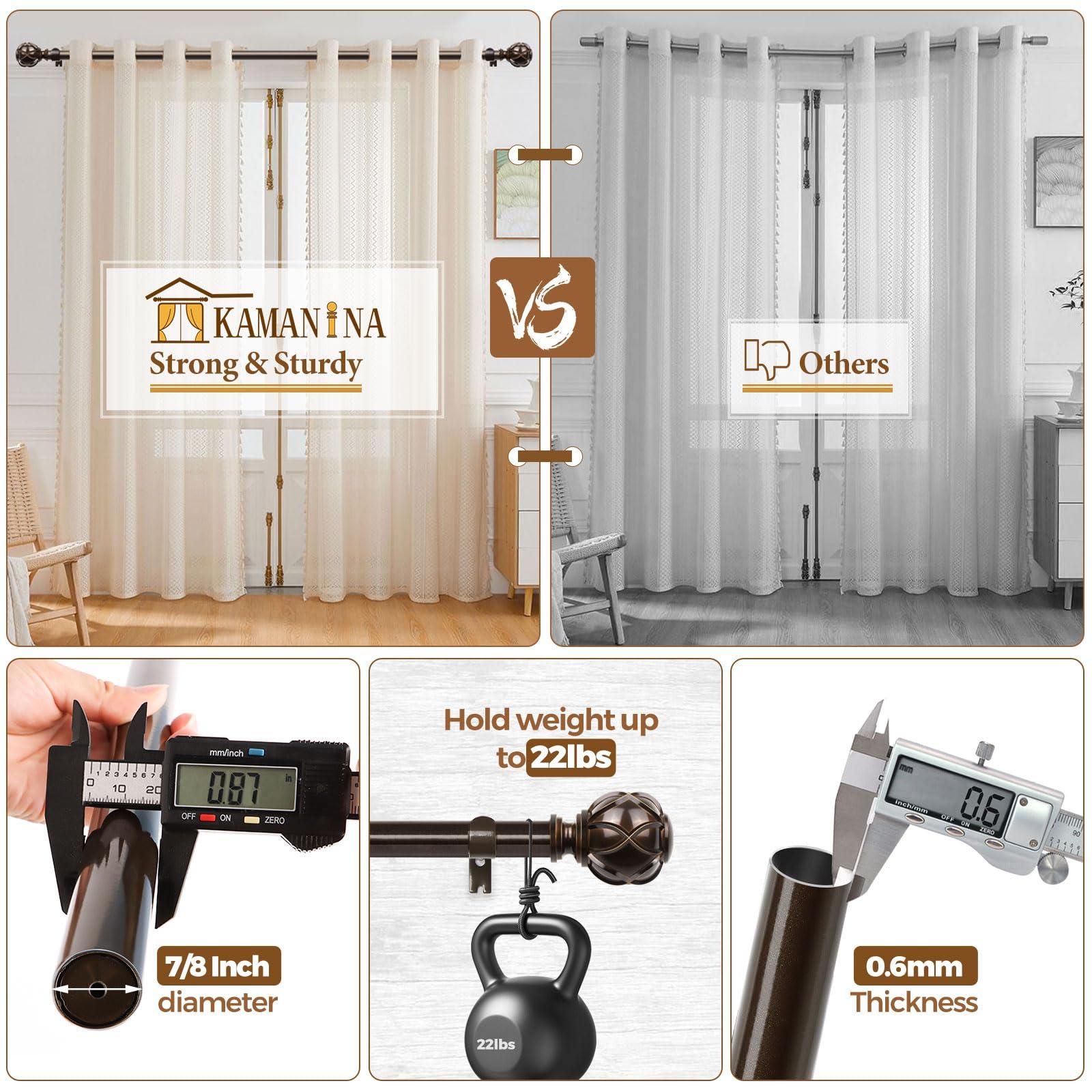 KAMANINA Curtain Rods for Windows 72 to 144 Inches (6-12ft) Long Heavy Duty Curtain Rod, 7/8 Inch Adjustable Decorative Drapery Rods with Netted Texture Finials, Bronze - Image 8
