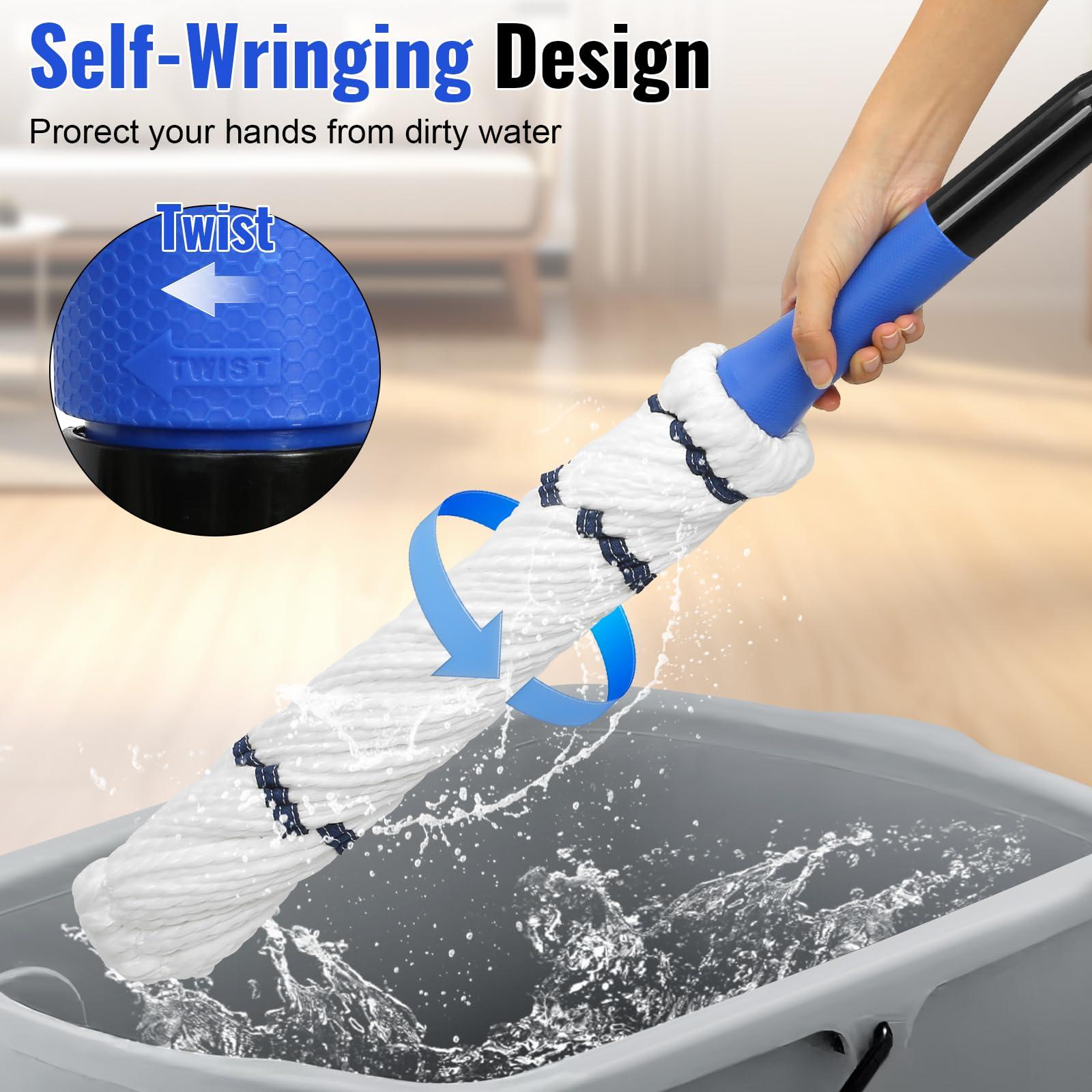 Self Wringing Mop Microfiber Twist Mop for Floor Cleaning, String Wet Floor Mops with Wringer Long Handled for Hardwood Vinyl, Tile, Commercial Household Clean,Safe on All Floors Types - Image 2