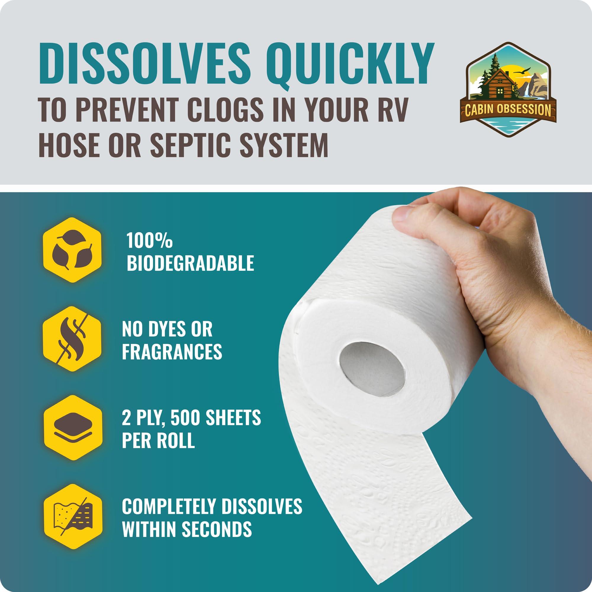 RV Toilet Paper - 12 Pack Septic Safe Toilet Paper 2-Ply Quick Dissolving Camper Toilet Paper Septic Safe to Prevent Clogs - Perfect for Automotive RVs, Septic Tank Systems, Boats, and Camping - Image 2