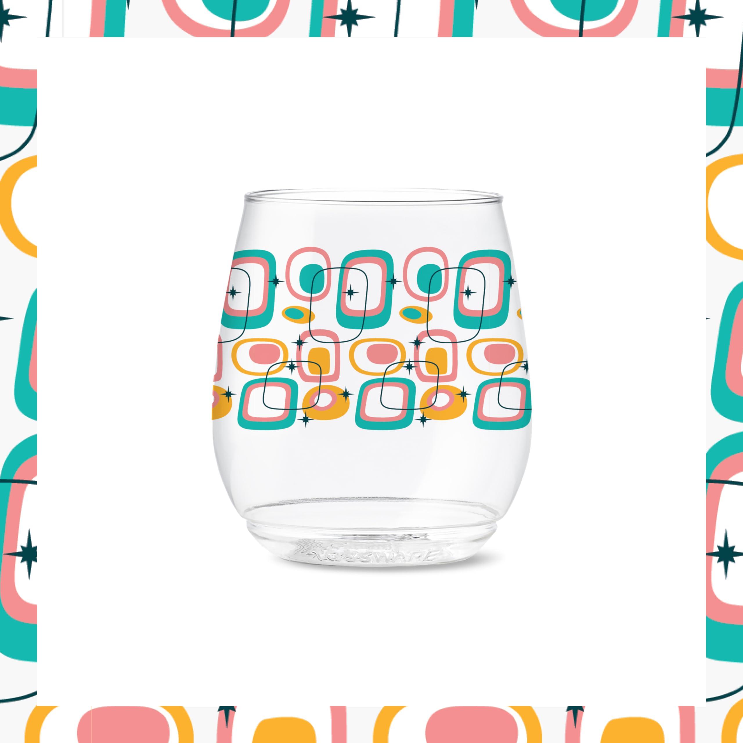 TOSSWARE POP 14oz Vino Mid-Century Retro Series, SET OF 6, Premium Quality, Recyclable, Unbreakable & Crystal Clear Plastic Printed Glasses - Image 6