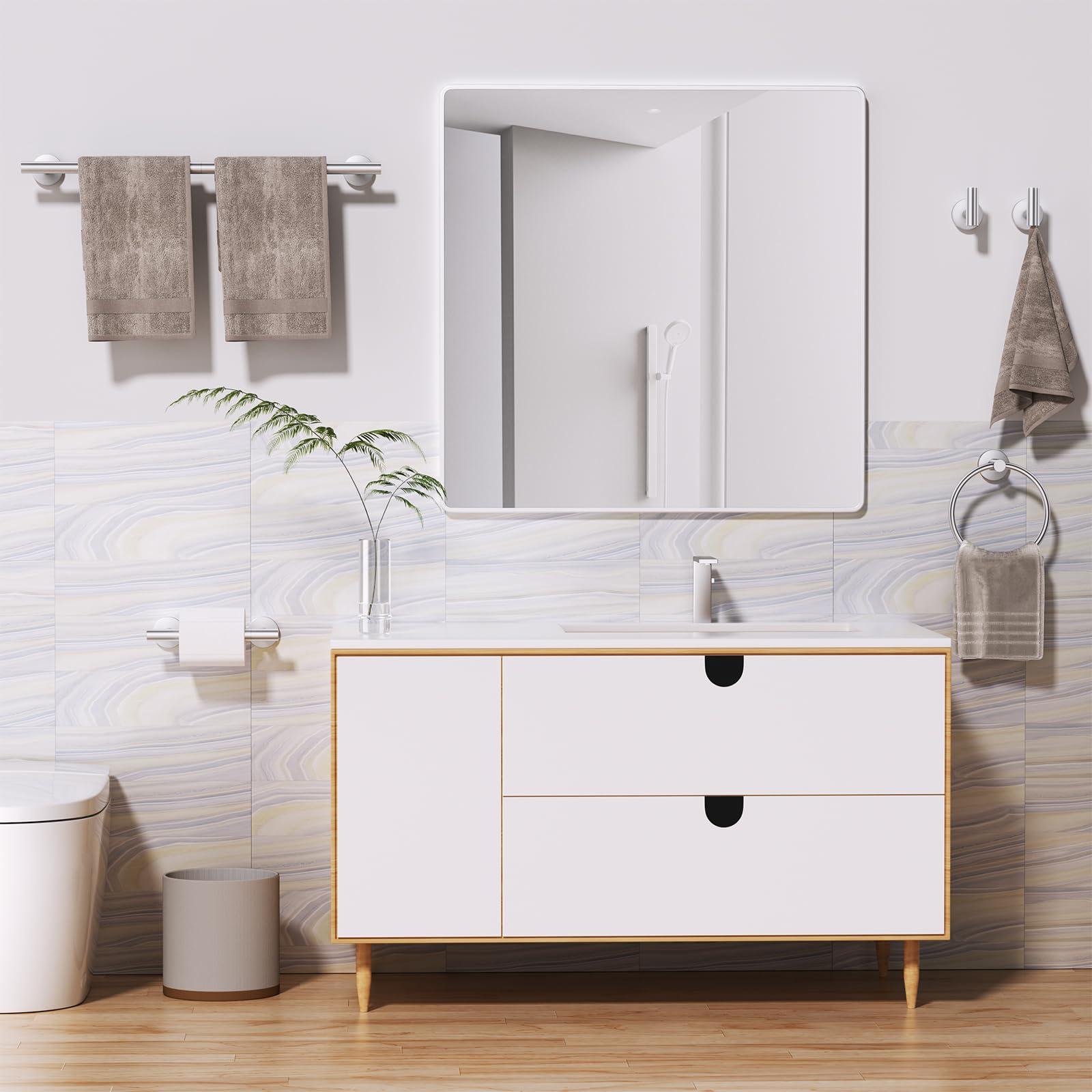 5 Pieces Brushed Nickel Round Towel Bar Set Bathroom Hardware Accessories Set Upgraded Toilet Paper Holder Towel Rail Set for Bathroom Stainless Steel Wall Mounted Bathroom Set,23.6 in - Image 2