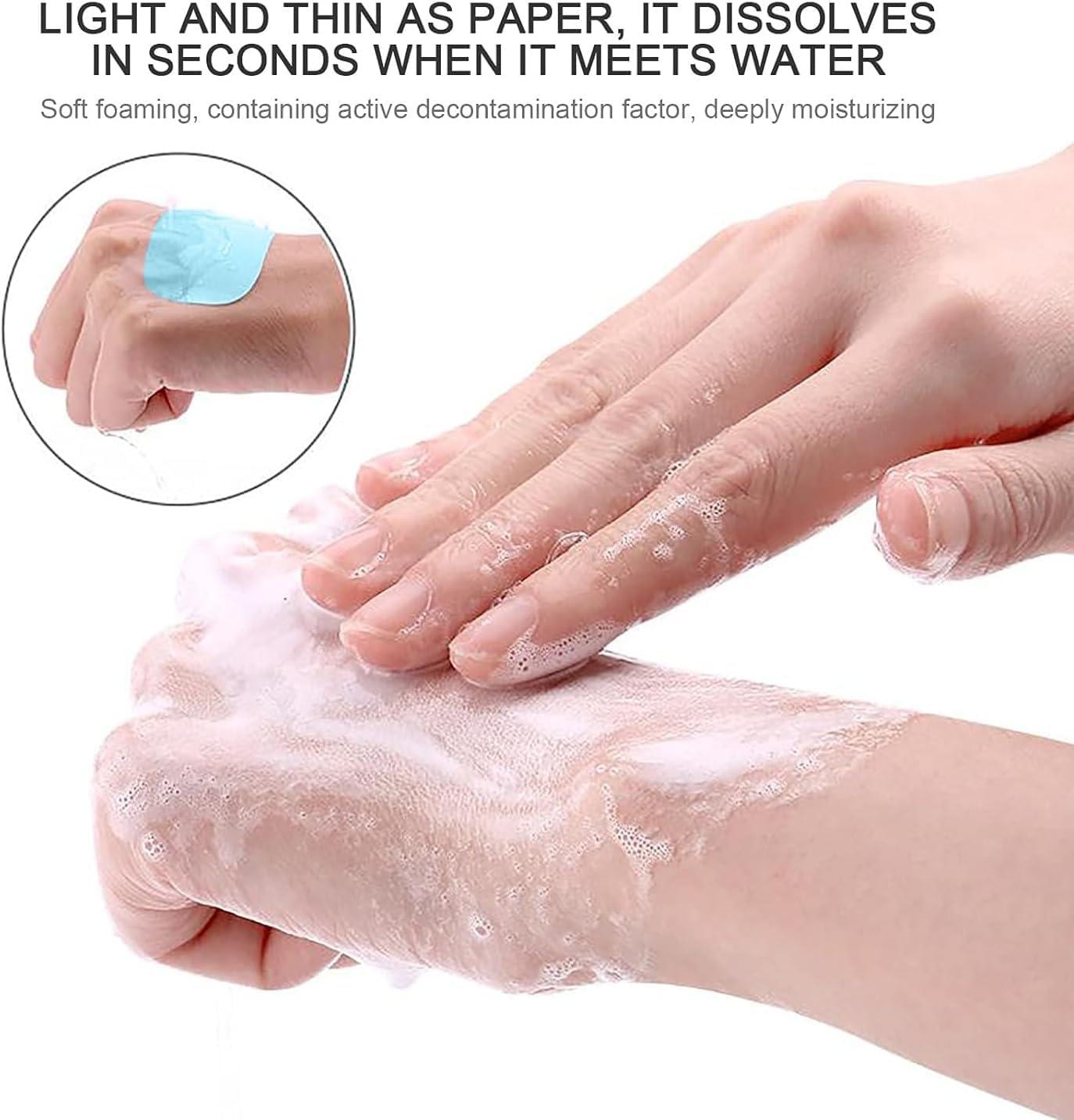 Sluswallow 50Pcs Blue Portable Soap Sheets,Water Soluble Hand Washing Bath Scented Paper Camping Soap and Shampoo for Outdoor,Camping Hiking Mini Portable Travel Paper Sheets Disposable Personal Care - Image 7