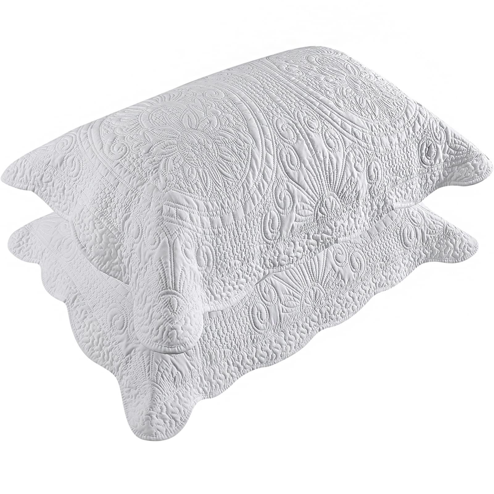 BOSOWOS Pillow Shams Standard Size Set of 2, Ultra Soft Breathable Quilted Pillow Cases 20 x 26 inches for Sleeping, Decorative Microfiber Bed Pillowcases Easy Care, White