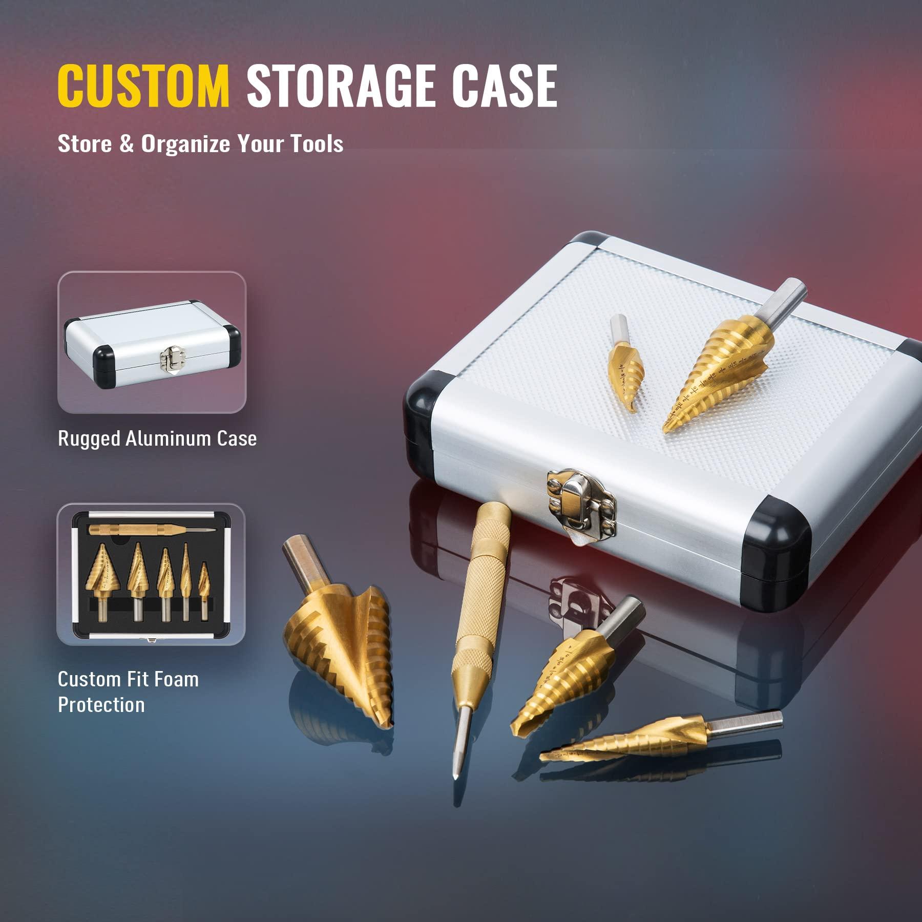 ZELCAN Step Drill Bits, HSS 5PCS Titanium Step Drill Bit Set, Spiral Grooved with Automatic Center Punch, Step bit Set for Sheet Metal with Aluminum Case, Multiple Hole Stepped up Bits for DIY Lovers - Image 6