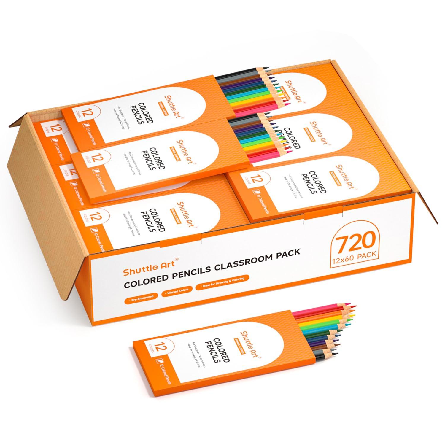 Shuttle Art 720 Colored Pencils Bulk, 12 Vibrant Colors, Pack of 60, Pre-sharpened Coloring Pencils, Wood Colored Pencil for Kids Teachers, Classroom Essentials, Back to School Supplies - Image 1