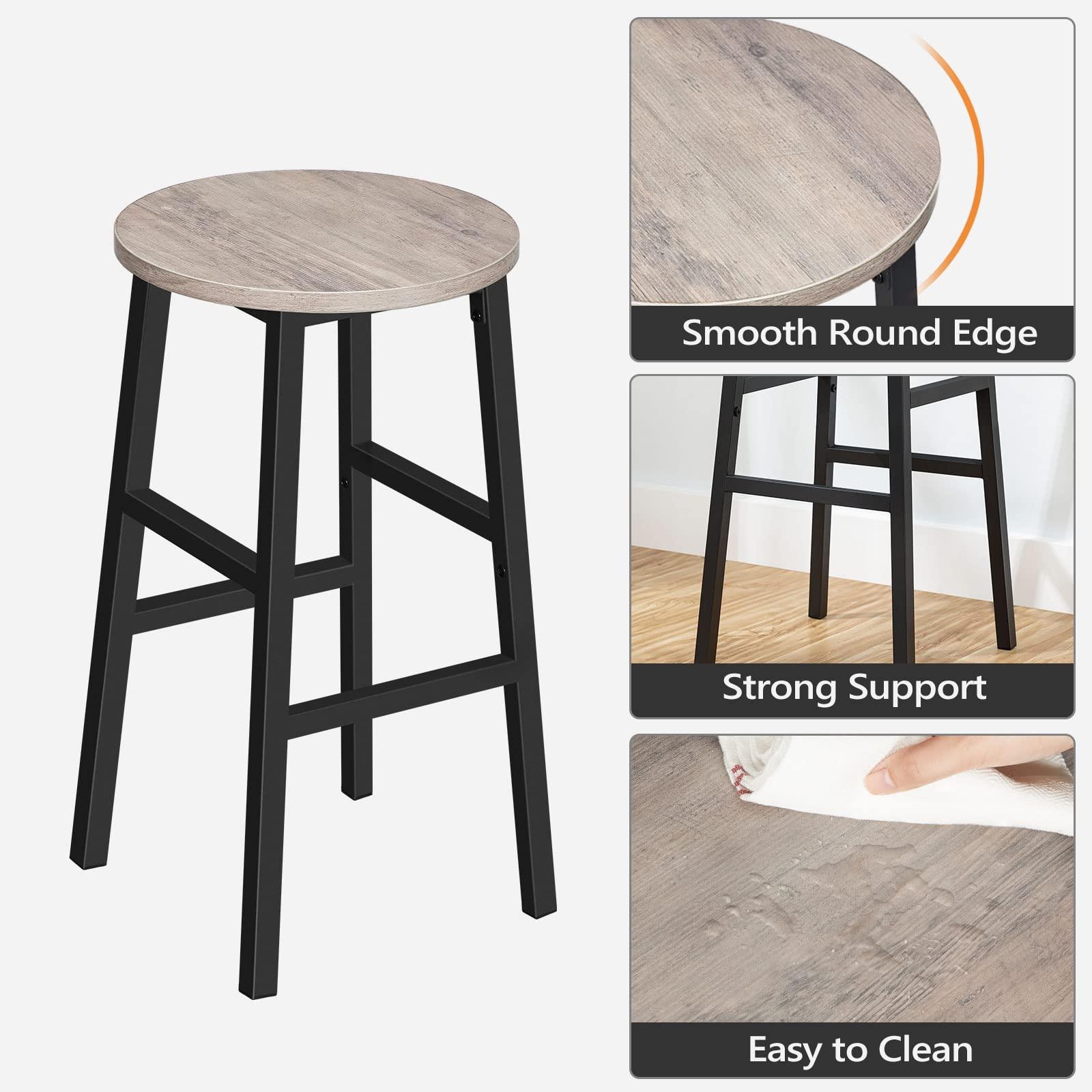 MAHANCRIS Bar Stools, Set of 2 Round Bar Chairs with Footrest, 24.4 Inch Kitchen Breakfast Bar Chairs, Industrial Bar Stools, Easy Assembly, for Dining Room, Kitchen, Greige BAHG0201Z - Image 6