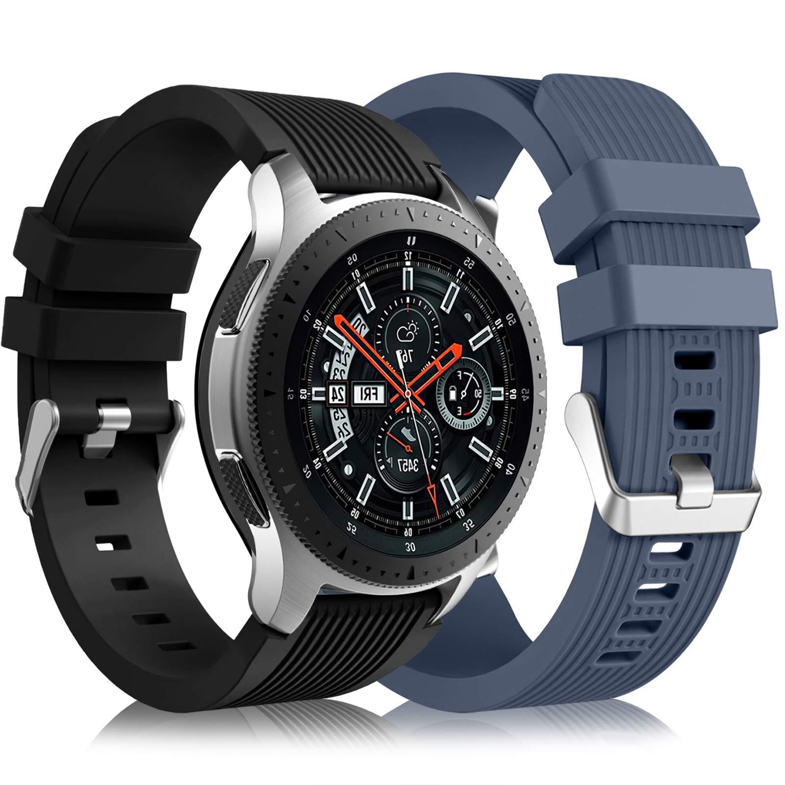 Lerobo [2 Pack Band Compatible with Samsung Galaxy Watch 3 45mm/Galaxy Watch 46mm Bands/Gear S3 Frontier, 22mm Smart Watch Band Silicone Casual Straps Accessories for Women Men Black/Blue Gray