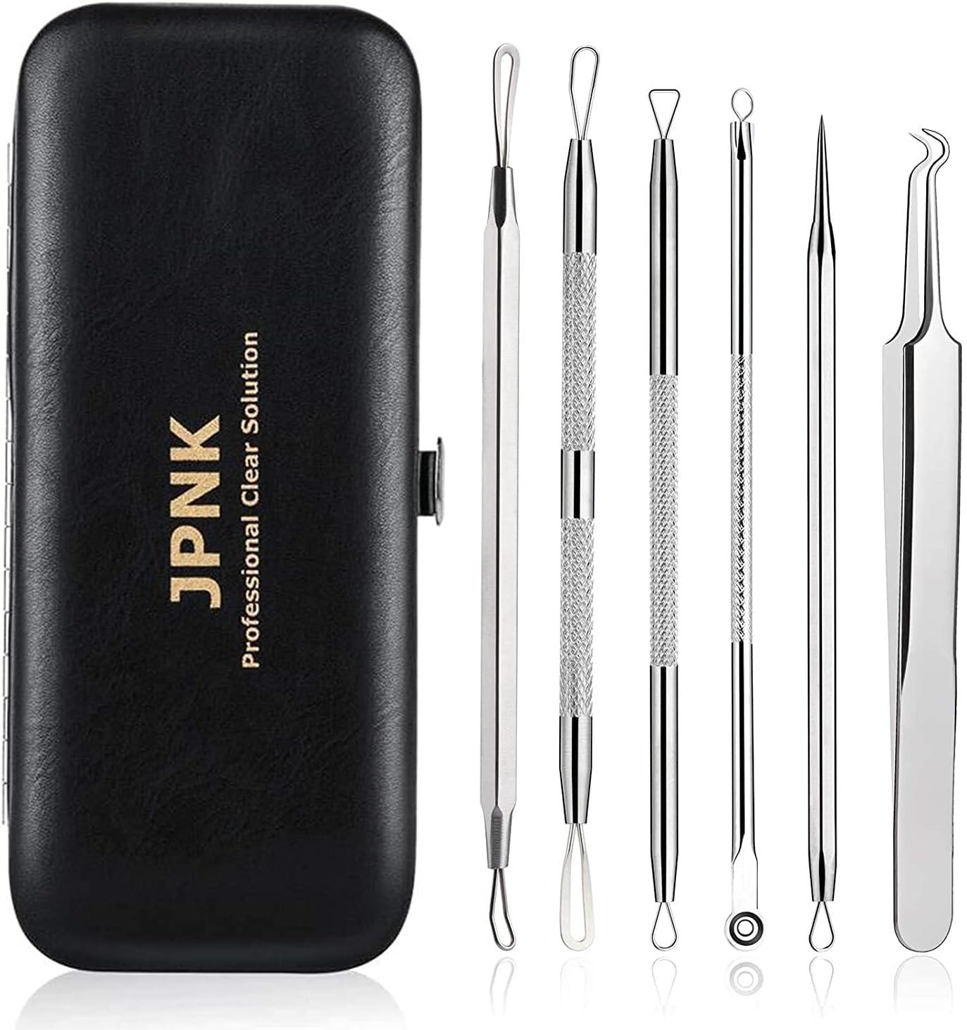 JPNK Blackhead Remover Tool Comedones Extractor Acne Removal Kit for Blemish, Whitehead Popping, 6 Pcs Zit Removing for Nose Face Tools with a Leather Bag - Image 1