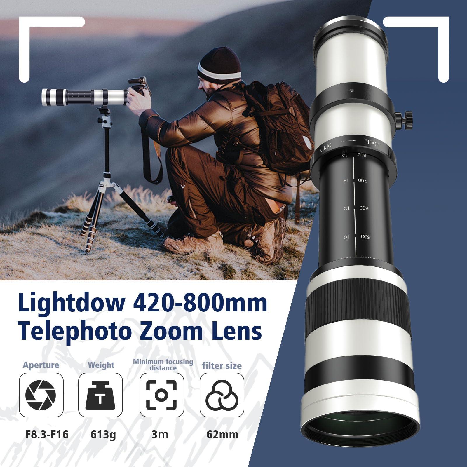 Lightdow RF 420-800mm F8.3 Telephoto Zoom Lens - MF for Canon EOS R6 Mark II/R5 Mark II/R5/R3/R7/R8/R10/RP/R6/R50/R1/R5 C/R50 V/R100/R/Ra - Manual Focus Mirrorless Cameras Lens(RF Mount,White) - Image 6