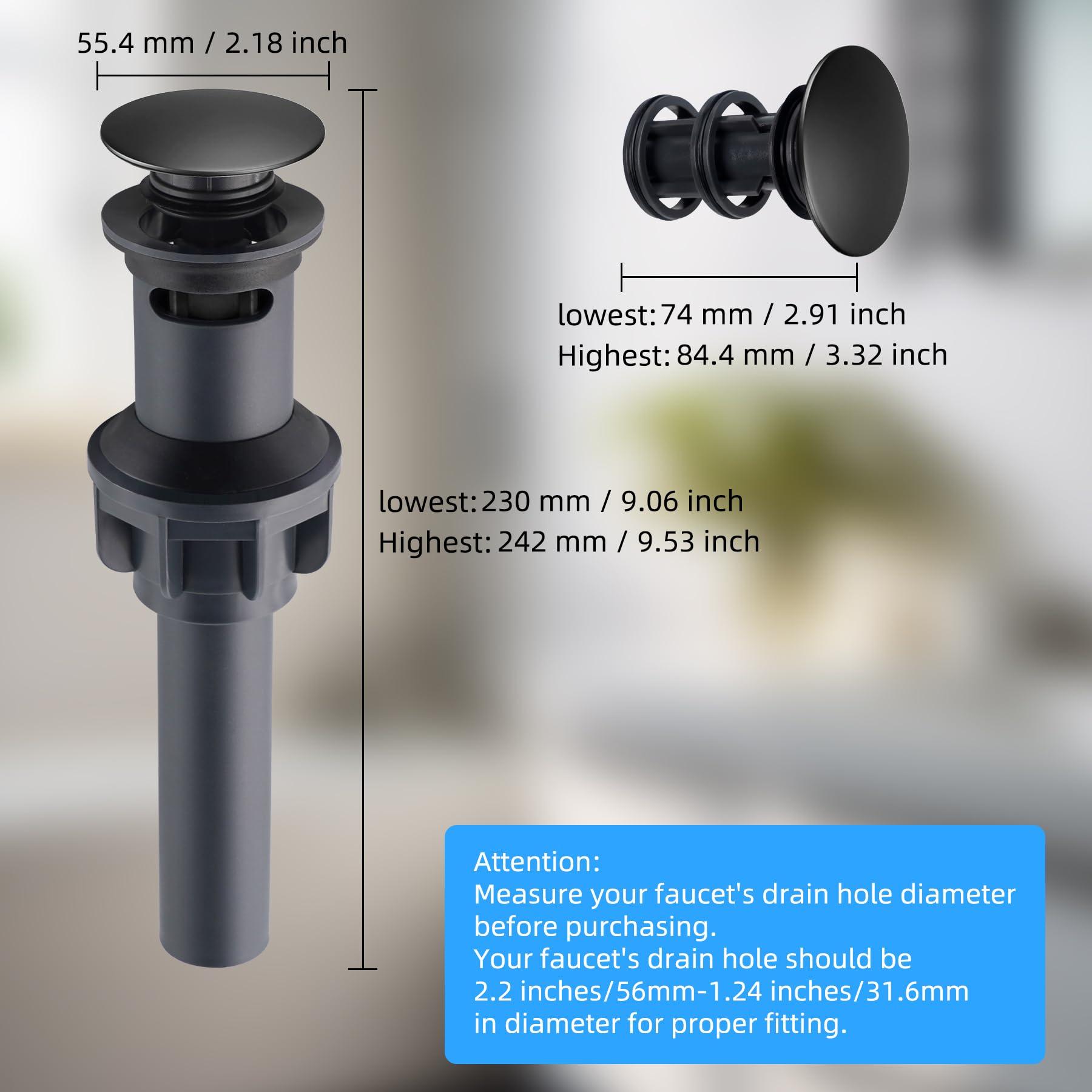 Hibbent 2 Pack Universal Bathroom Sink Drain Stopper, Pop Up Drain Strainer with Overflow, Push and Seal Sink Plug with Basket for Lavatory Vanity Vessel, Anti-Clogging Strainer, Matte Black - Image 8
