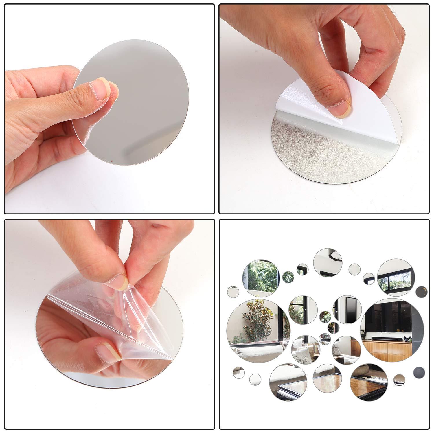 Aneco 52 Pieces Flexible Mirror Wall Stickers Set Removable Acrylic Mirror Circle Self Adhesive Plastic Mirror Decal for Home Decor - Image 3