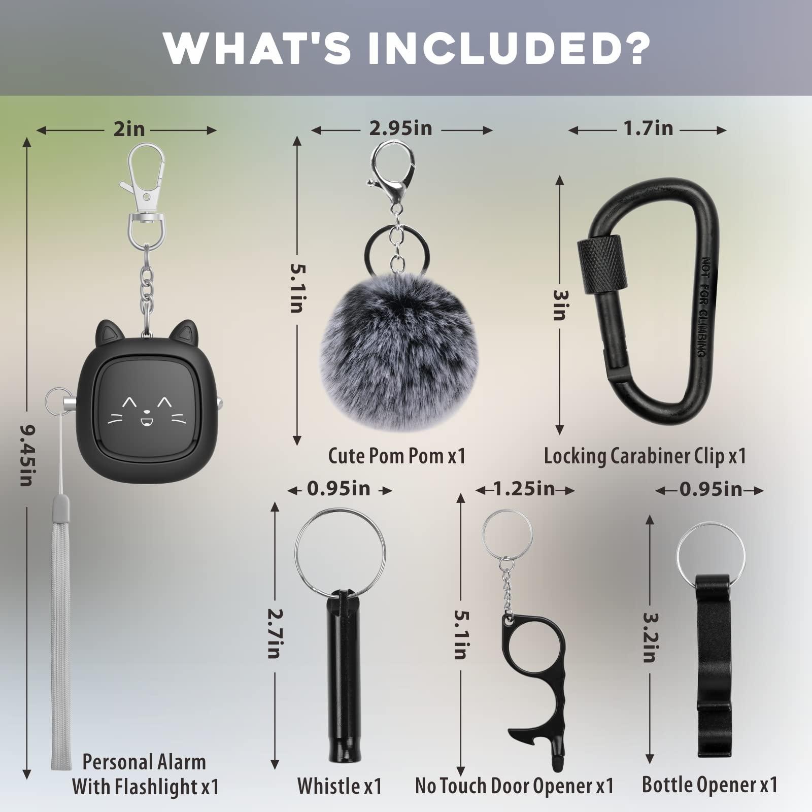 Keychain Set for Girls with Personal Alarm, Funseeya Keychain Accessories with Personal Sound Siren, Cute Pom Pom, Locking Carabiner Clip and Whistle - Image 5