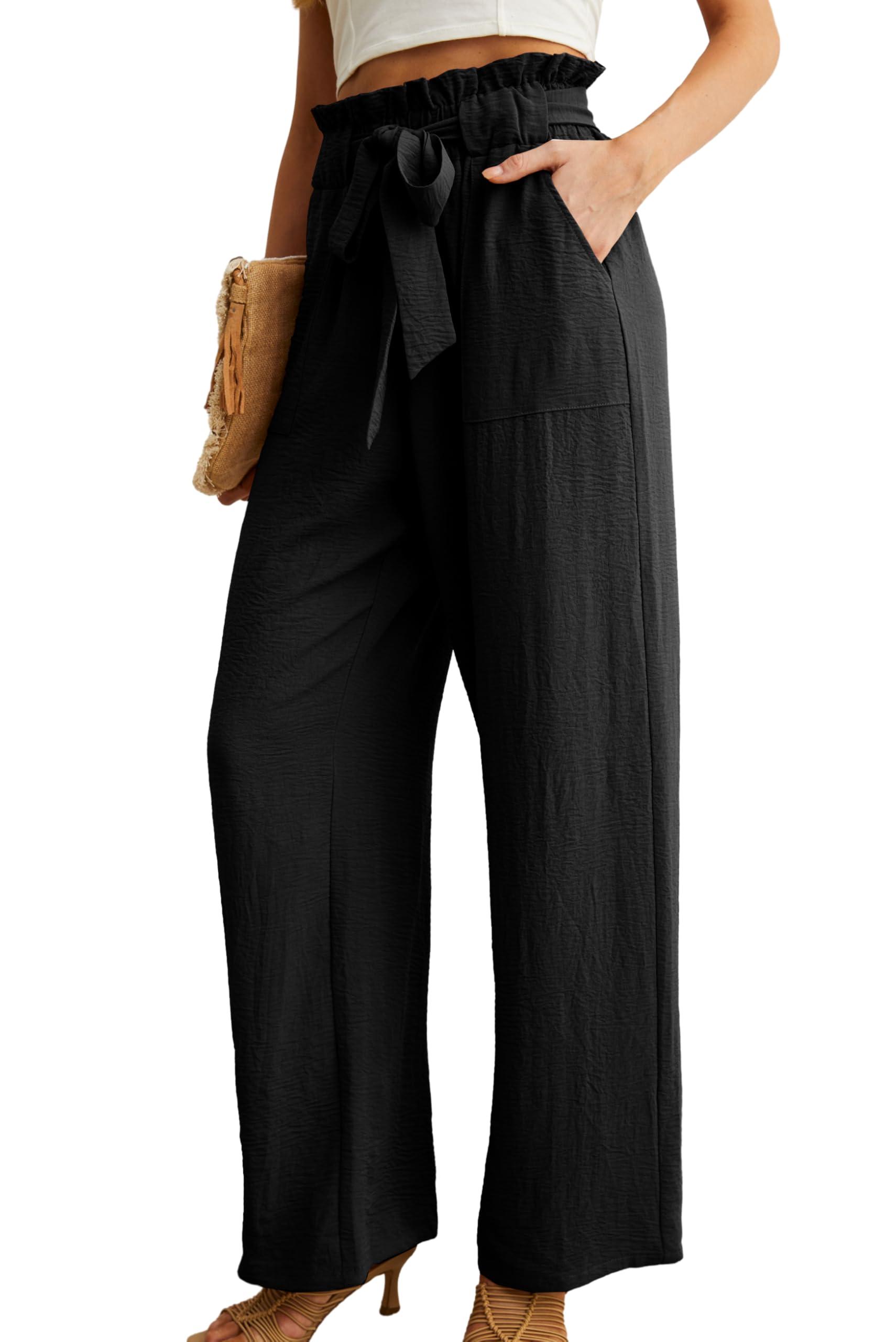 IWOLLENCE Women's Wide Leg Pants with Pockets High Waist Adjustable Knot Loose Casual Trousers Business Work Casual Pants - Image 2
