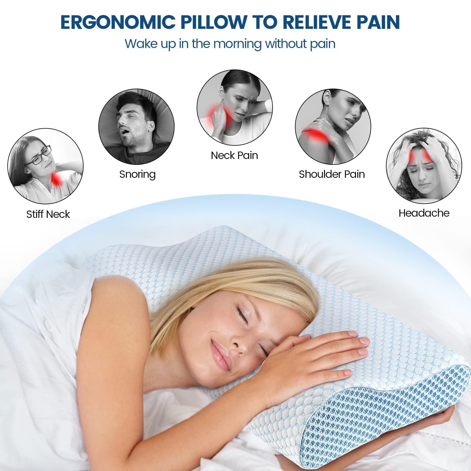 Memory Foam Bed Pillow for Sleeping, Ergonomic Cervical Contour Neck Support Orthopedic Pillow for Side Back Stomach Sleeper, Neck and Shoulder Pain - Image 4