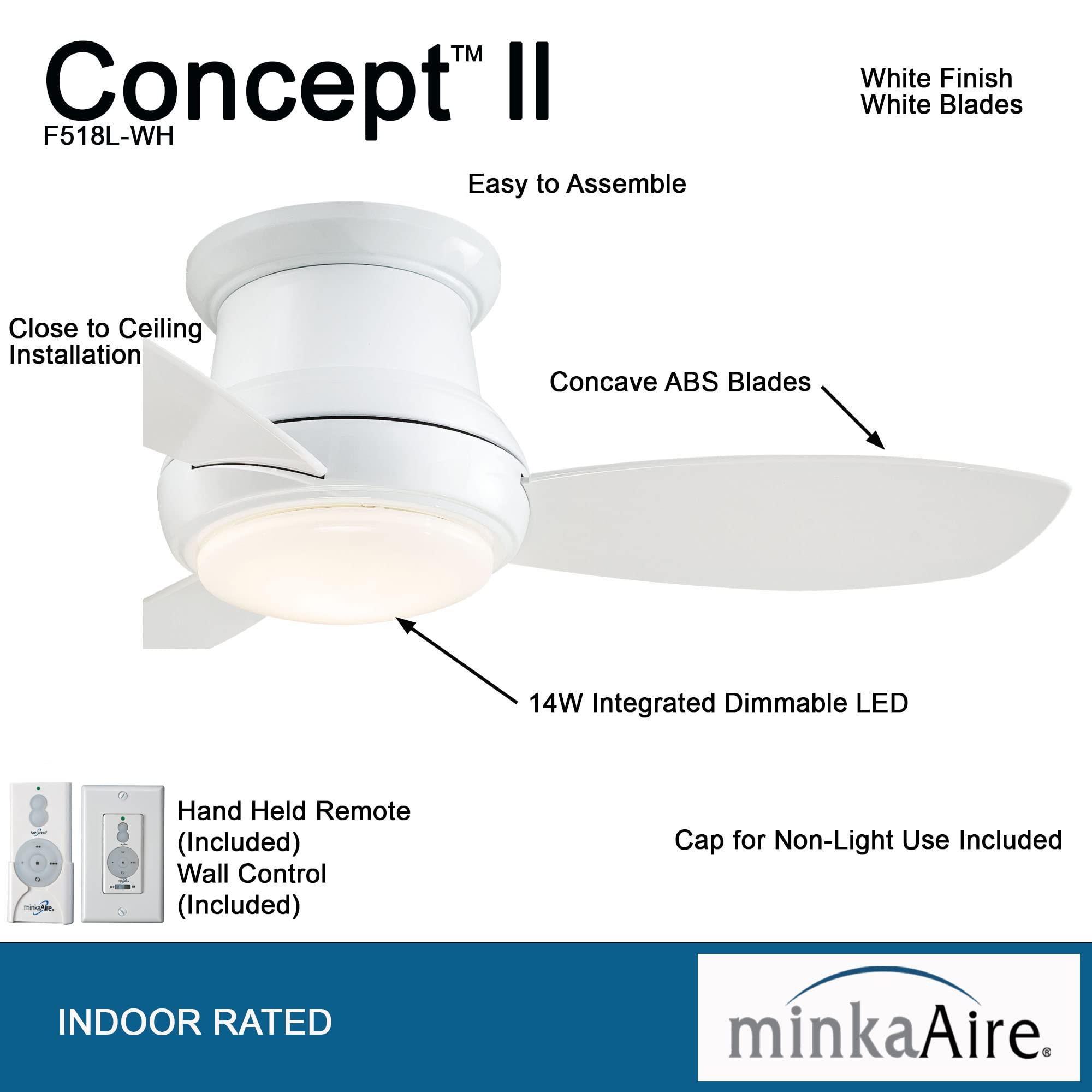 MINKA-AIRE F518L-WH, Concept II LED White Flush Mount 44" Ceiling Fan with Remote Control and Included Wall Control - Image 5