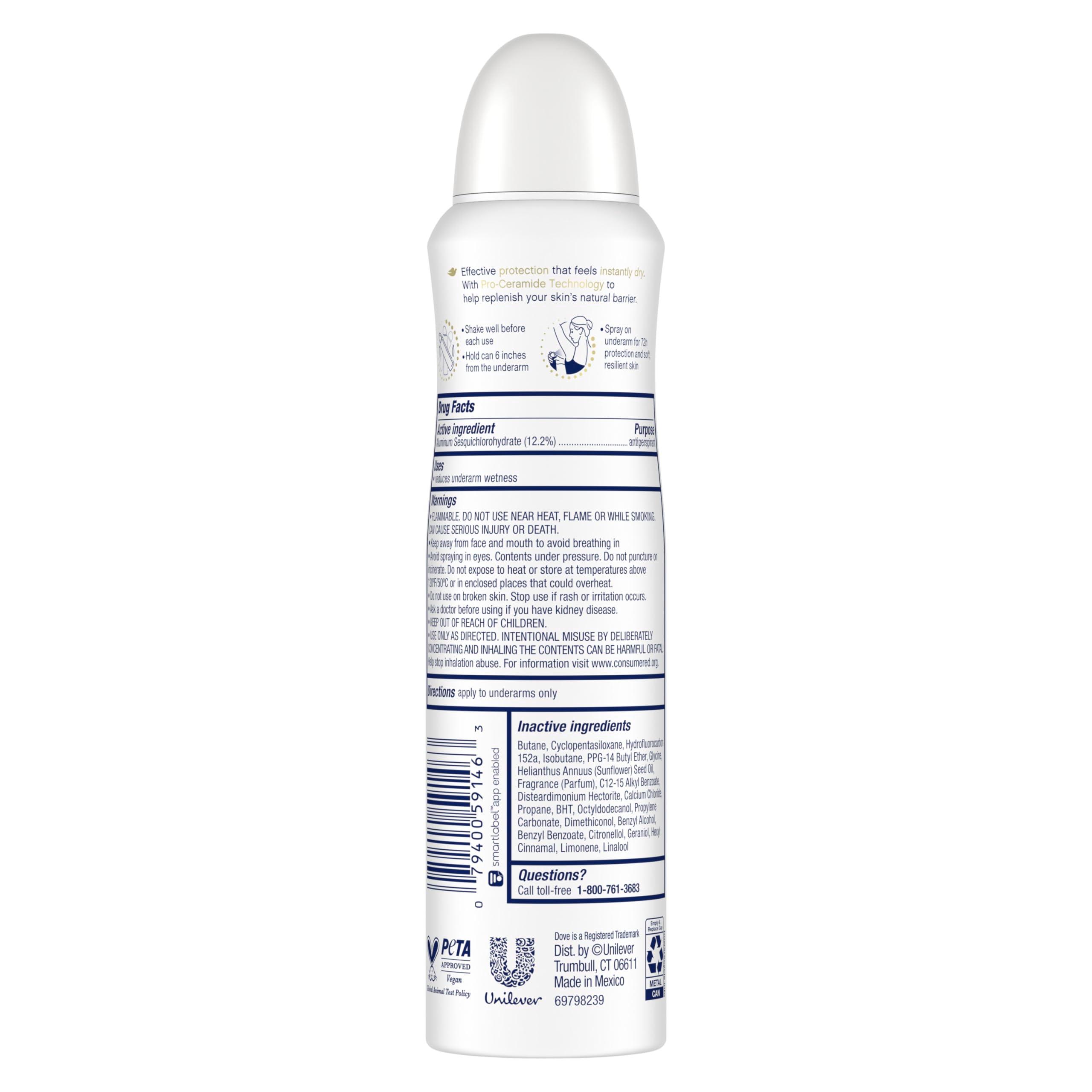 Dove Advanced Care Antiperspirant Deodorant Spray Clear Finish 3 Count Invisible antiperspirant deodorant tested on 100 colors 72-hour odor and sweat protection with Pro-Ceramide technology 3.8 oz - Image 2