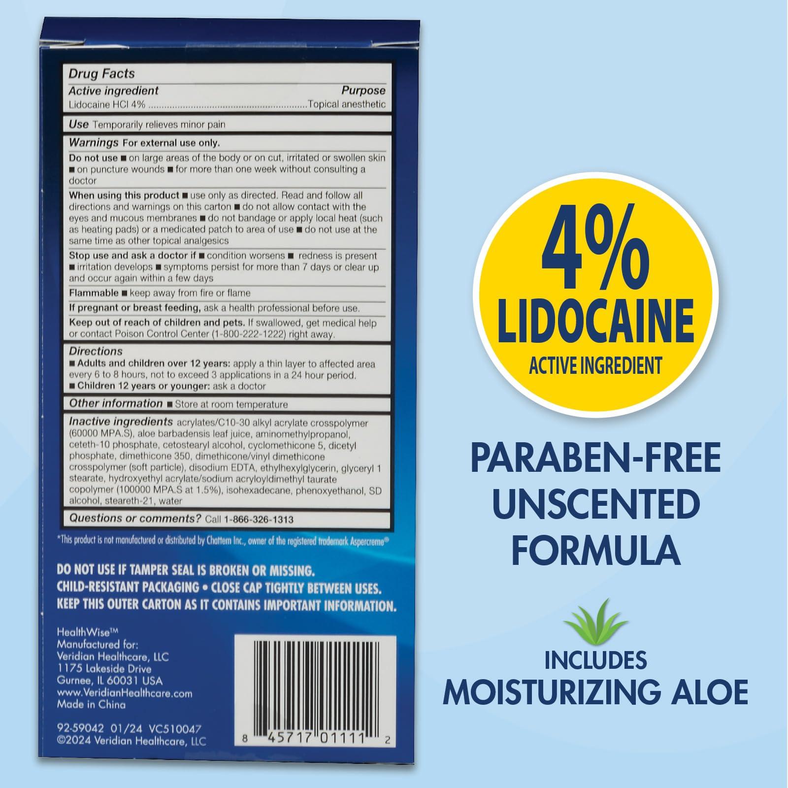 HealthWise 4% Lidocaine Roll-On | OTC Strength | Pain Relief Liquid | 2.5 oz. 73 mL | Non-Greasy, Unscented Formula | Topical Anesthetic - Image 3