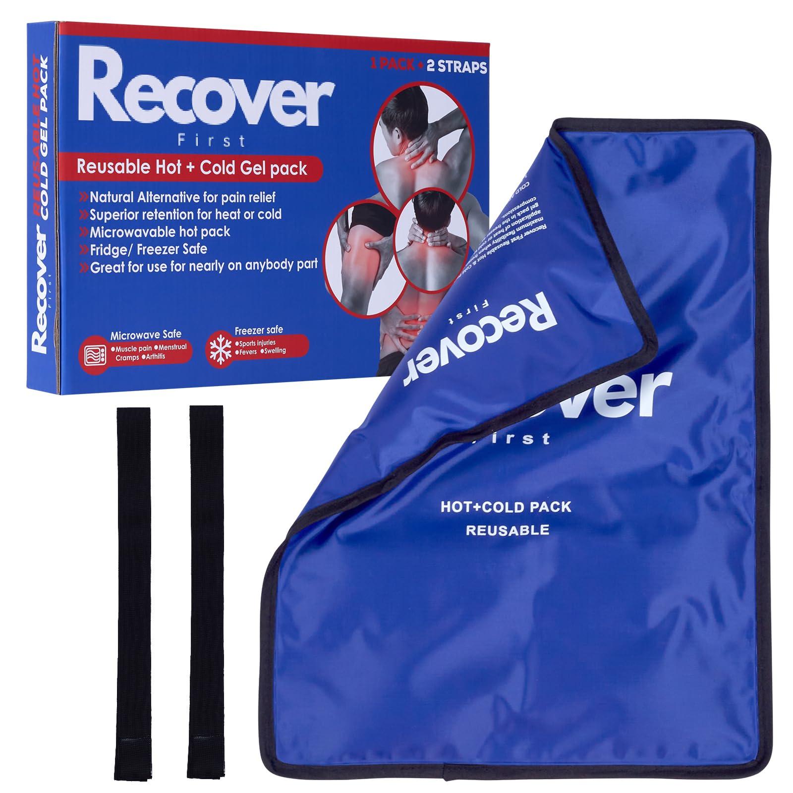 Recover First Large Flexible Gel Ice Pack – Hot & Cold Therapy with 2 Adjustable Straps – Reusable, Leak-Proof & Non-Toxic – for Back, Shoulder, Knee, Ankle, Injury or Post-Surgery Relief