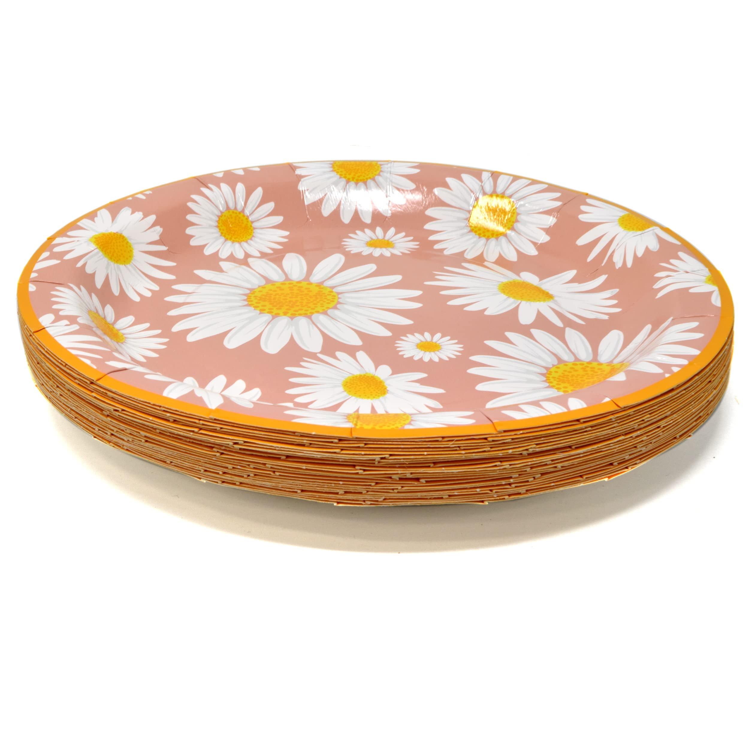 Gift Boutique Daisy Flower Party Supplies Tableware Set 9" 7" Paper Plates Cups Napkins Floral Summer Spring Groovy Birthday Disposable Dinnerware Serves 24 - Image 3