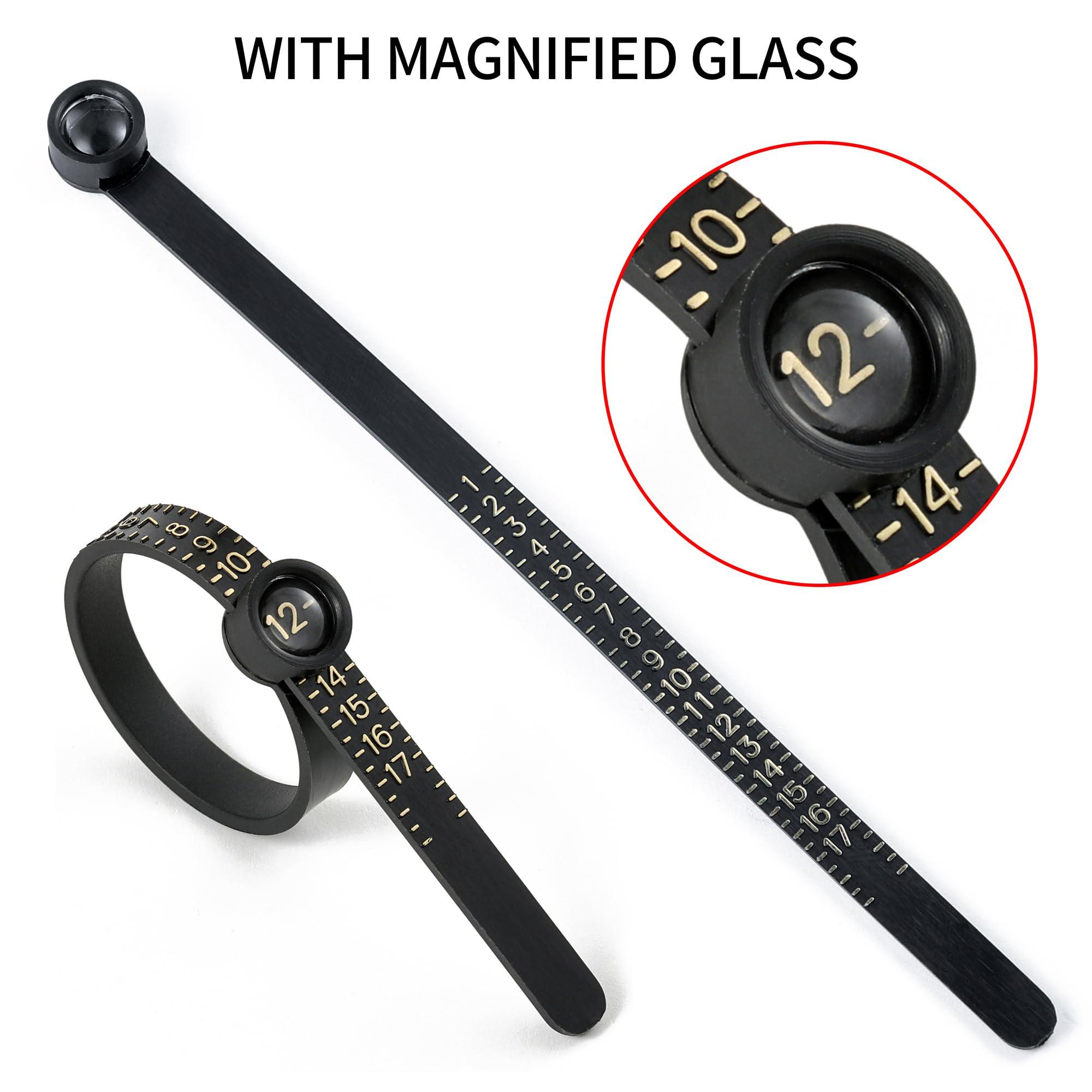 Bflaae Ring Sizer Measuring Tool Kit, 27 PCS Stainless Steel Measuring Ring Tool, US Ring Size 0-13 with Half Size, 2 PCS Reusable Finger Size Tape with Magnified Glass 1-17 USA Rings Size - Image 4