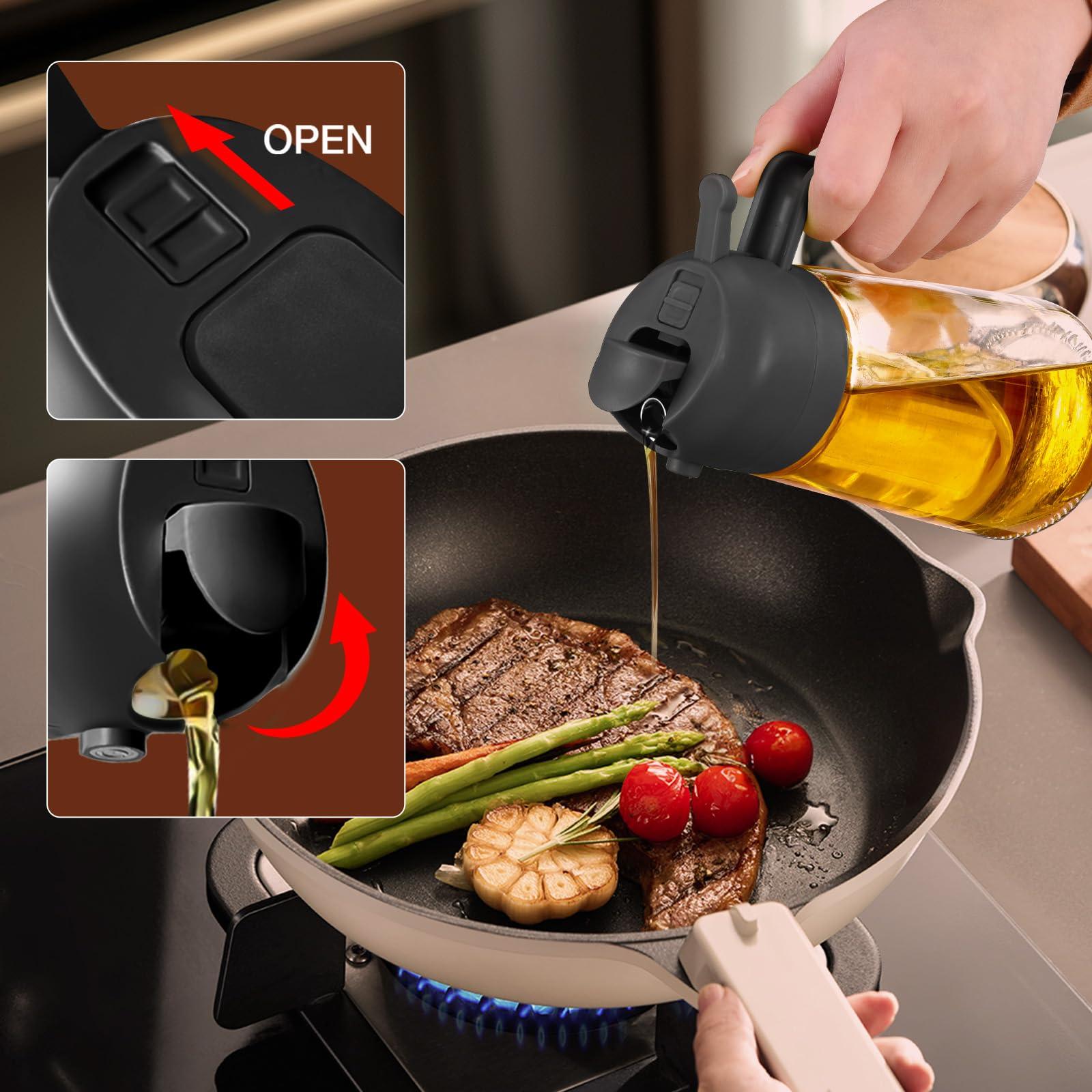YRRAMATE 16oz/470ml Glass Olive Oil Sprayer for Cooking with Stickers, 2 in 1 Oil Dispenser for Kitchen Gadgets, Food Grade Premium Spray Bottle with Portion Control for Salad, Frying, BBQ (Black) - Image 8