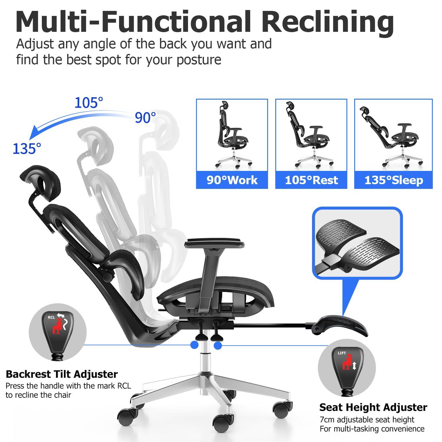 PatioMage Ergonomic Mesh Office Chair with 3D Adjustable Armrest,High Back Desk Computer Chair Ergo3d Ergonomic Office Chair with Wheels for Home & Office Black - Image 7