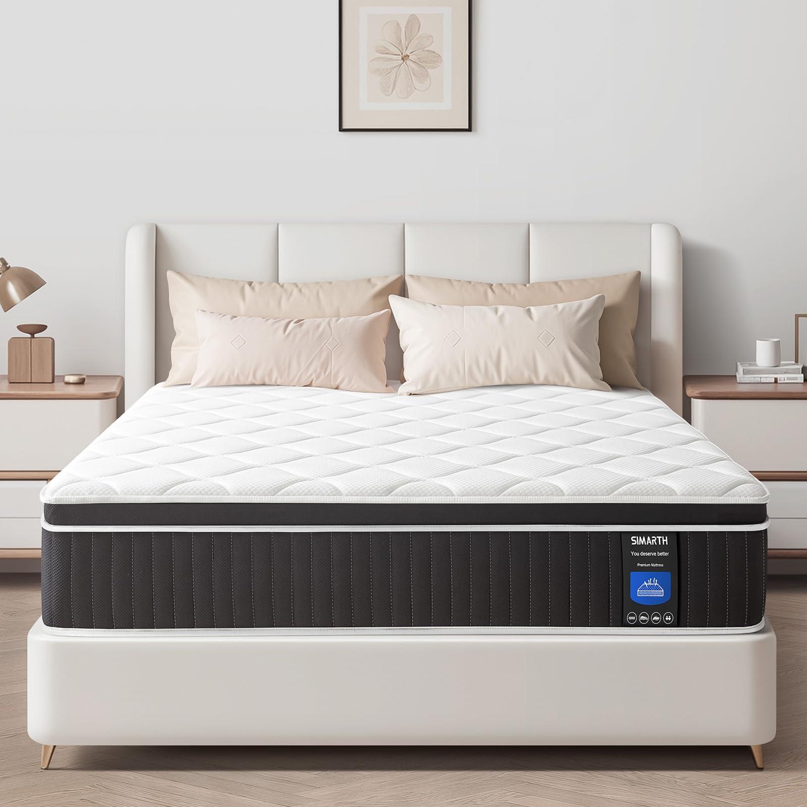 SIMARTH King Mattress, 12 Inch King Size Hybrid Mattresses in a Box Upgrade Strengthen, Gel Memory Foam King Mattress Made of Individually Pocketed Springs for Support & Pressure Relief, Medium Firm