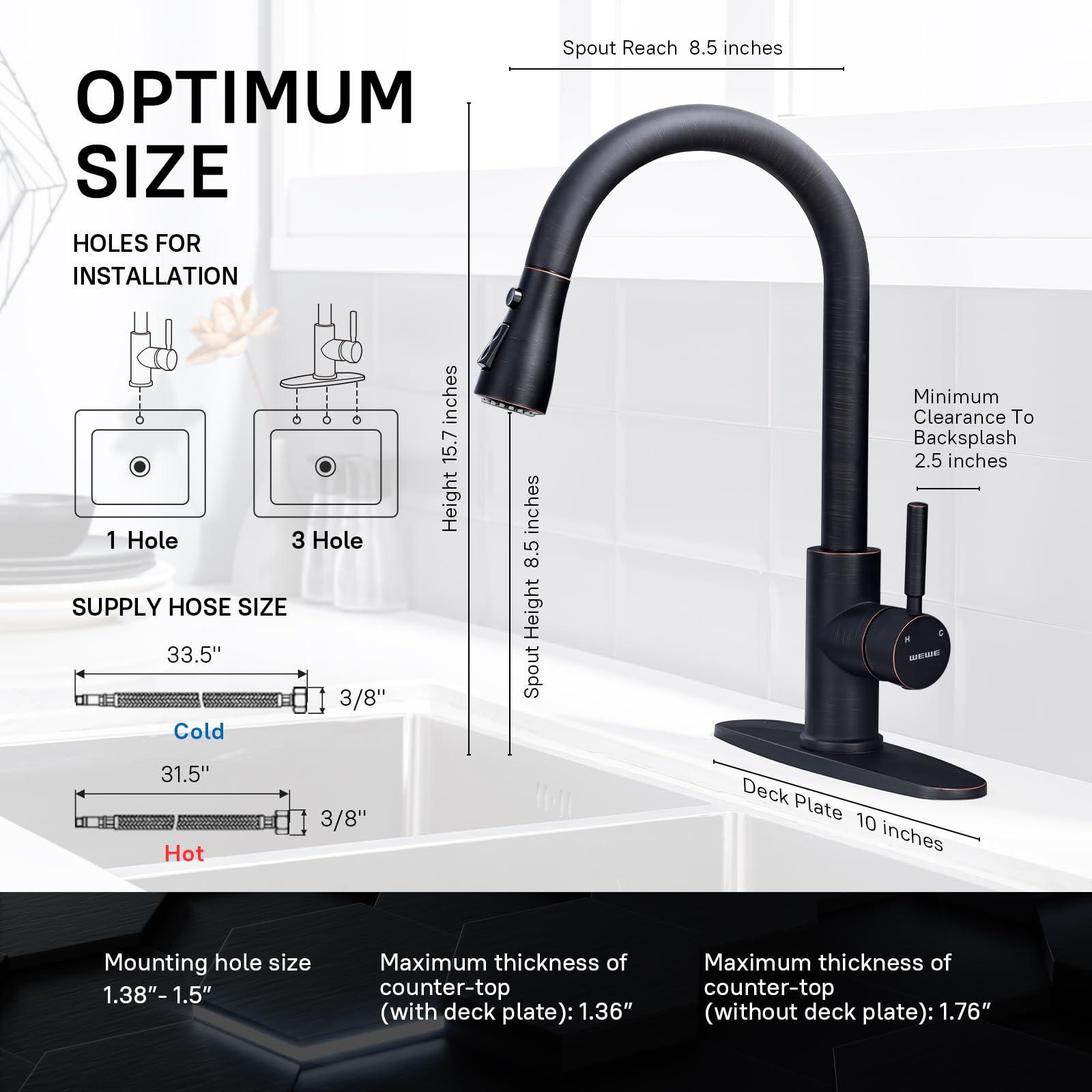 WEWE Kitchen faucets with Pull Down Sprayer, Farmhouse Kitchen Faucet Oil Rubbed Bronze Commercial Modern high arc Stainless Steel Single Handle Single Hole for Utility rv Laundry Sinks - Image 2