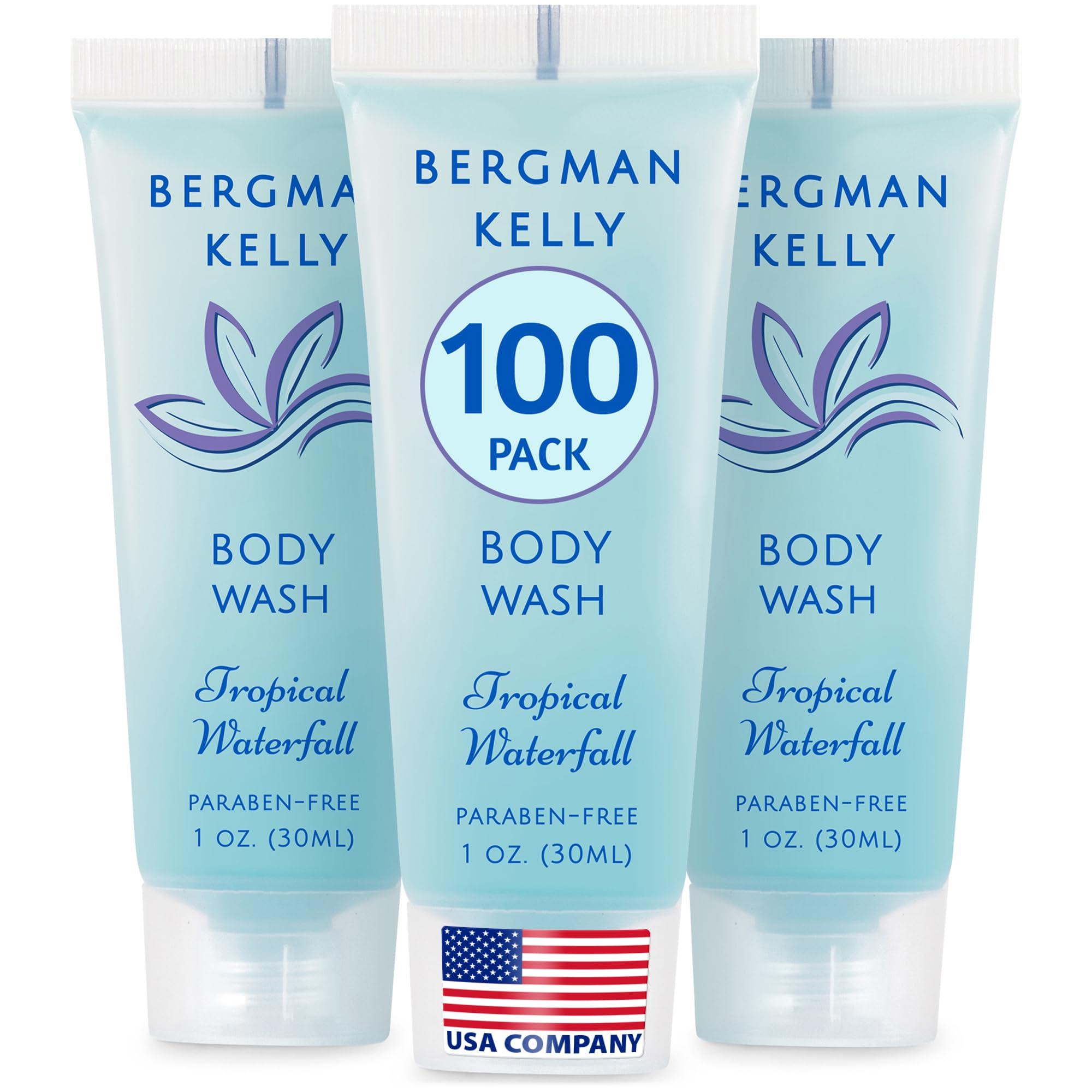 BERGMAN KELLY Travel Size Body Wash (1 fl oz, 100 PK, Tropical Waterfall), Delight Your Guests with an Invigorating and Refreshing Hotel Body Wash, Mini and Small Size Guest Hotel Toiletries in Bulk