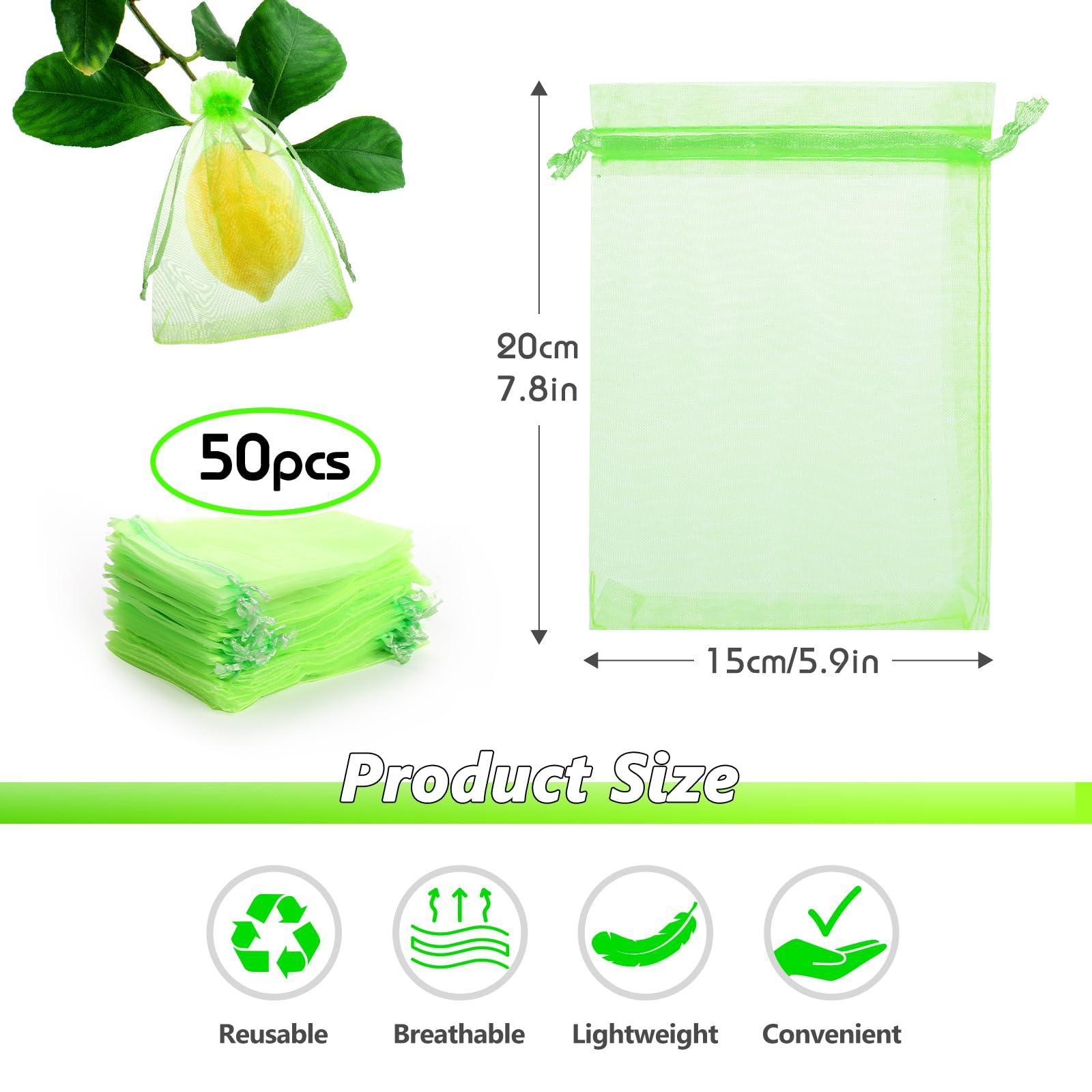 GWHOLE 50pcs 6x8 Inch Fruit Protection Bags, Fruit Cover Mesh Bags with Drawstring Fruit Tree Netting for Grape Melon Veggies Garden - Image 2