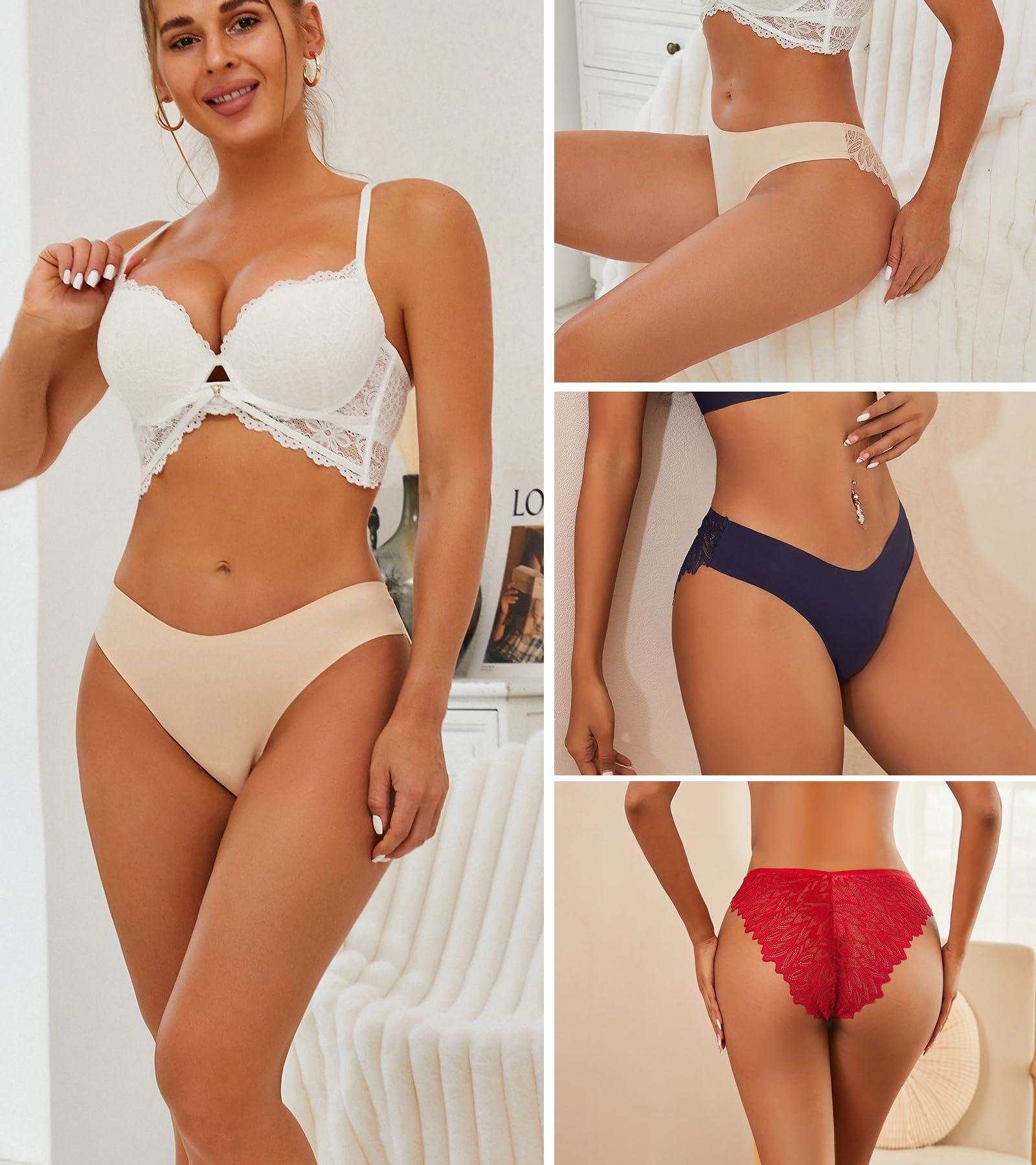 FINETOO 6 Pack Sexy Underwear for Women Silky Seamless No Show Panties Ladies Lace Bikini Lightweight Cheeky Hipster - Image 5