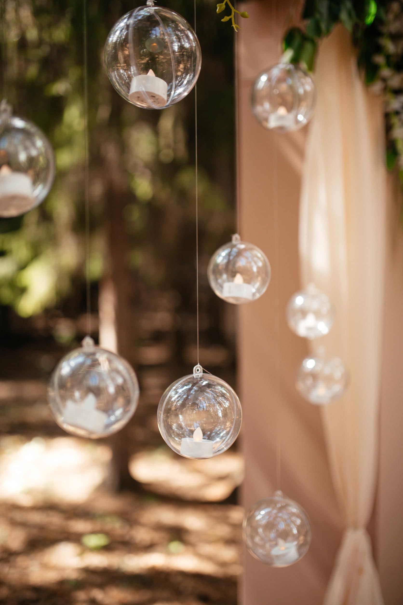 GlikCeil 24 Pcs 5.3'' 3.9'' 3.15'' Hanging Glass Tealights Candle Holder Large Globes Fillable Plant Clear Terrarium Orbs Air Plants Holder with Fishing Line Wedding Centerpiece Party Tree Decor - Image 5