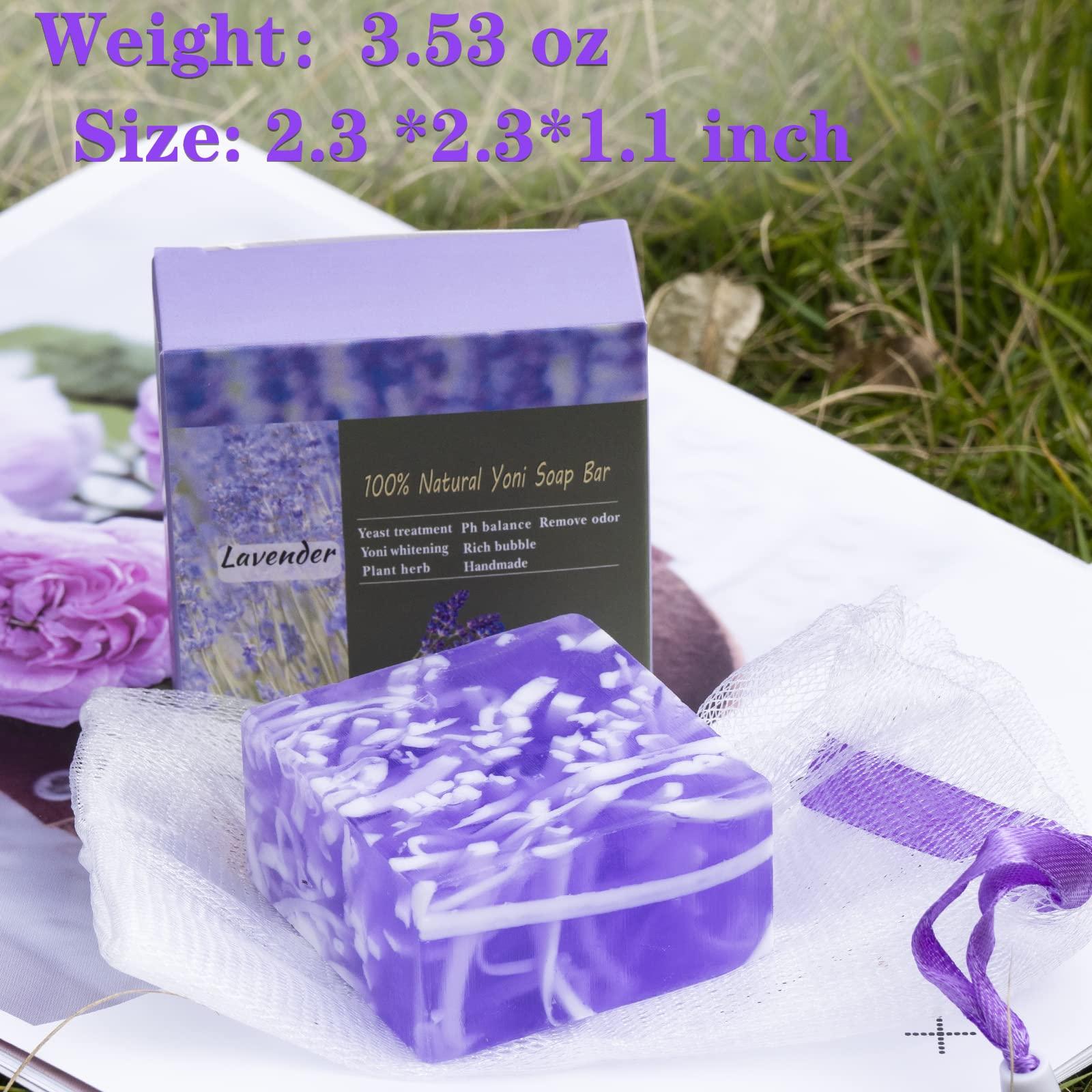 2 PCS Yoni Soap Bars for Women, 100% Handmade Natural PH Balanced & V Cleansing Bar Soap for Women, Natural Soap Bar with Bubble Foam Net, Bath Wash Odor Remover 3.53oz/100g (purple) - Image 4