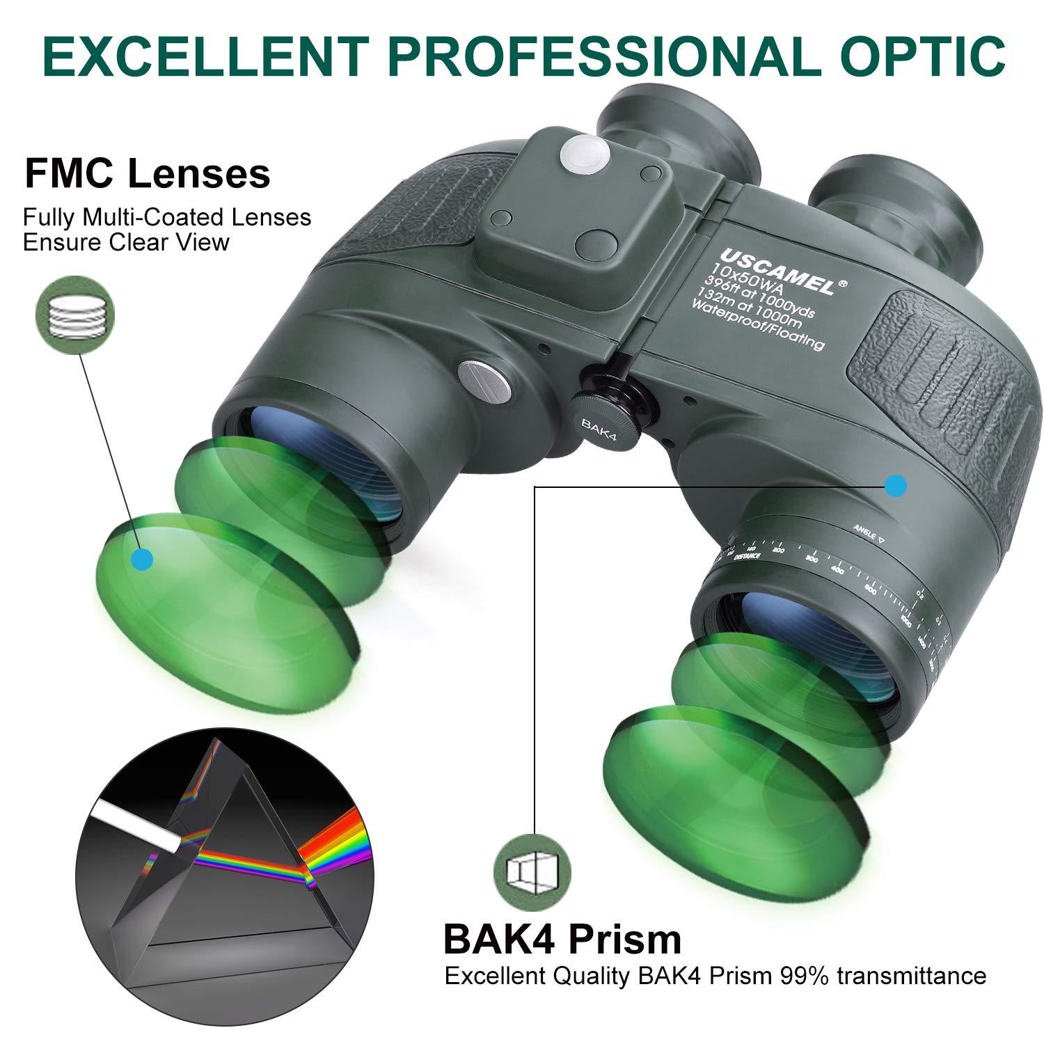 USCAMEL 10X50 Marine Binoculars for Adults with Rangefinder Compass, Waterproof Marine Binoculars for Sailing Boating Fishing - Image 4