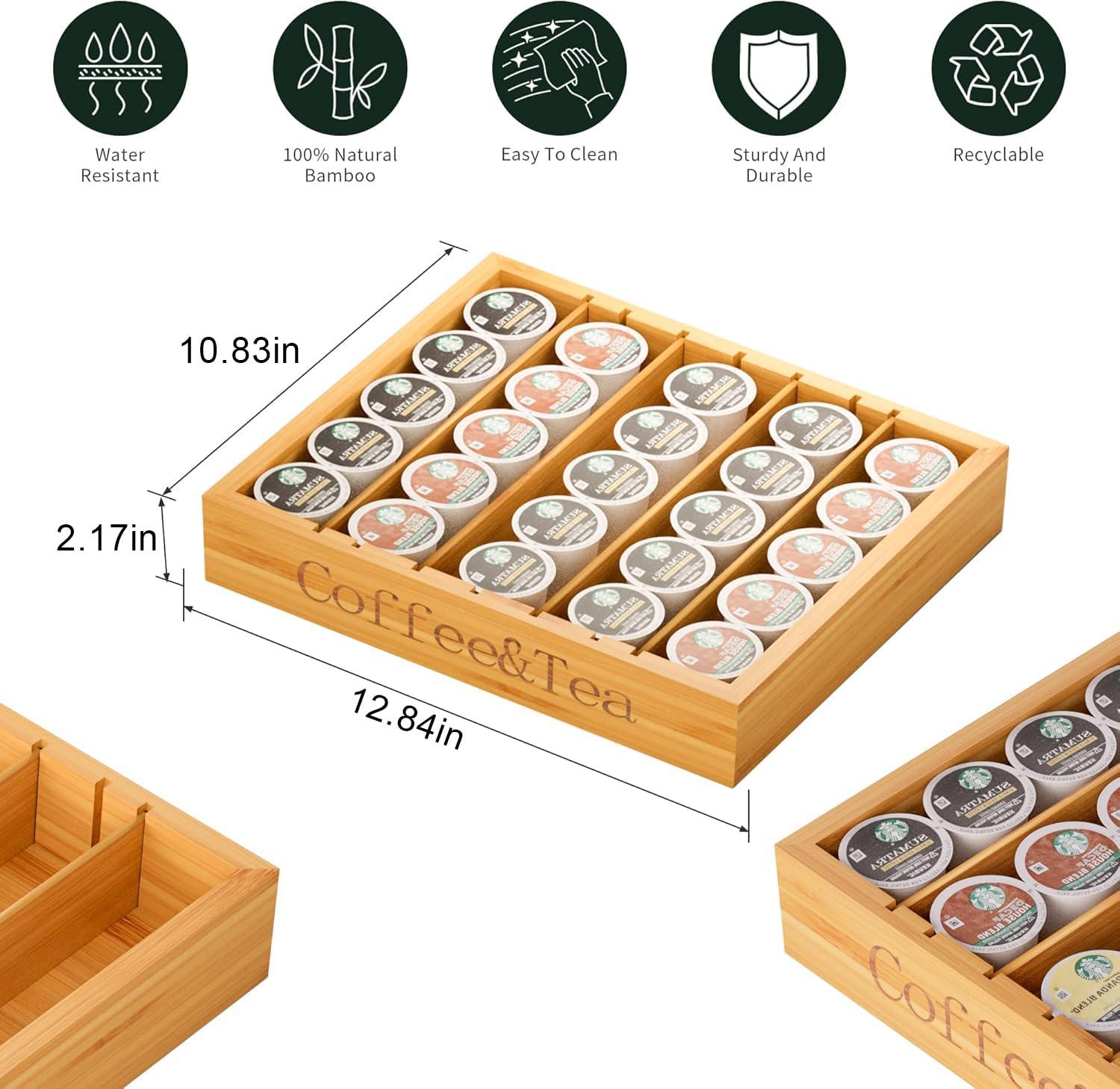 MinBoo Bamboo K Cup Holder for Drawer or Countertop Coffee Pod Holder 25-36 K Cup Pod Storage Tea bag organizer K Cup Storage for Coffee Station Home Office and Kitchen (Bamboo) - Image 2